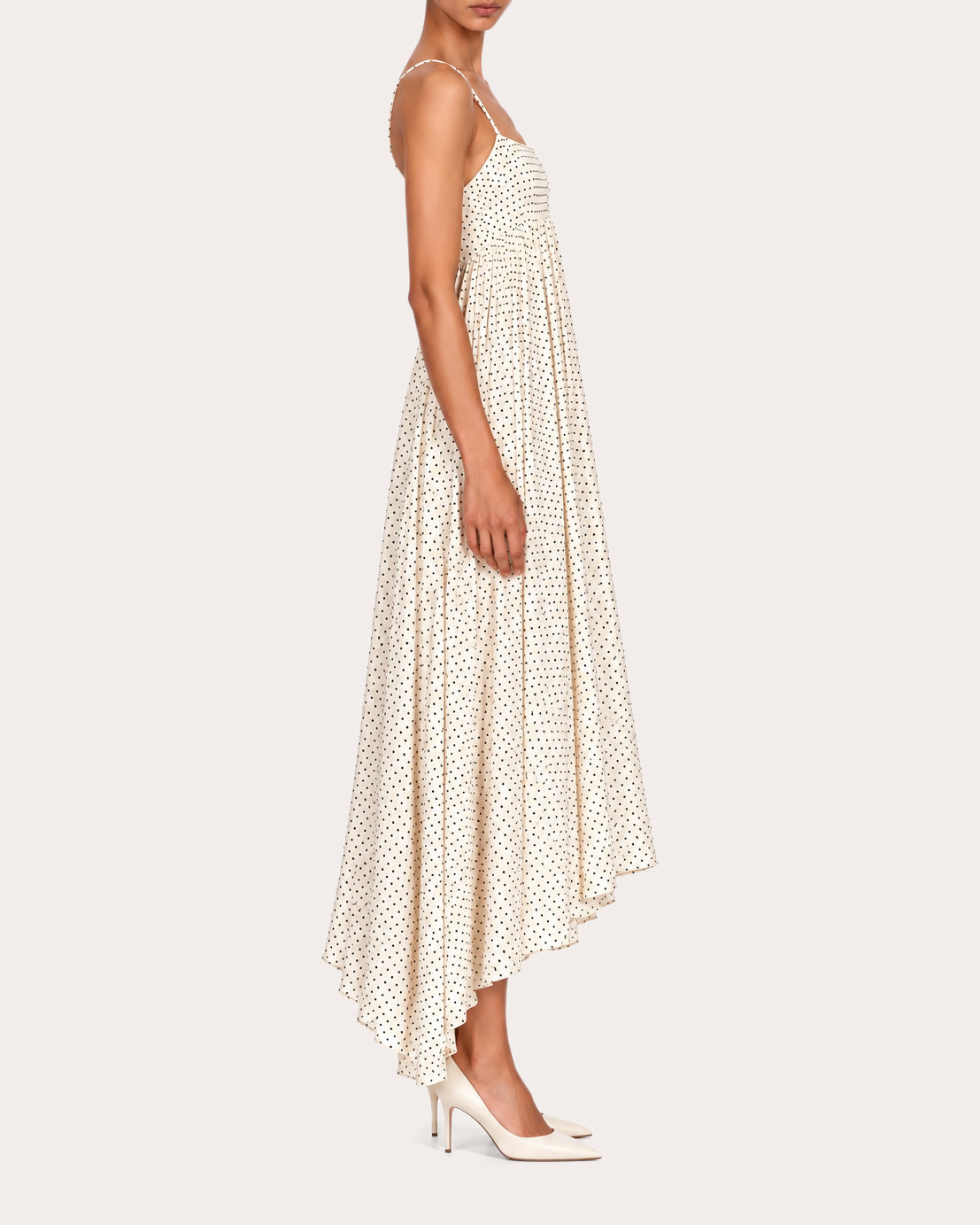 Rachel Polka Dot Silk Empire Midi Dress