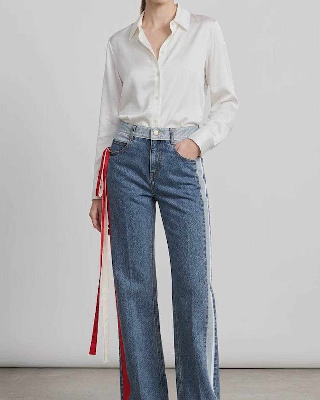 Ben Satin Ribbon Straight-Leg Jeans