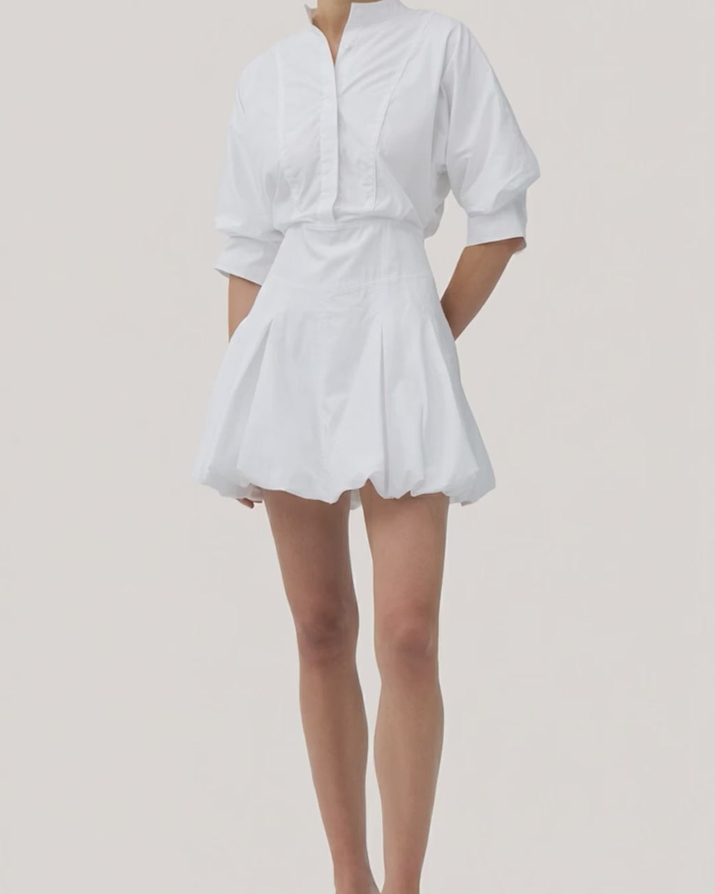 Effie Poplin Bubble-Hem Mini Shirt Dress