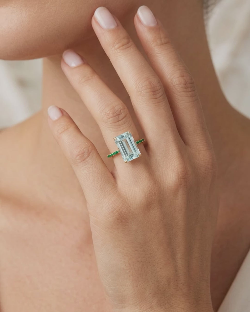 Aquamarine & Emerald 18k Gold Spring Ring