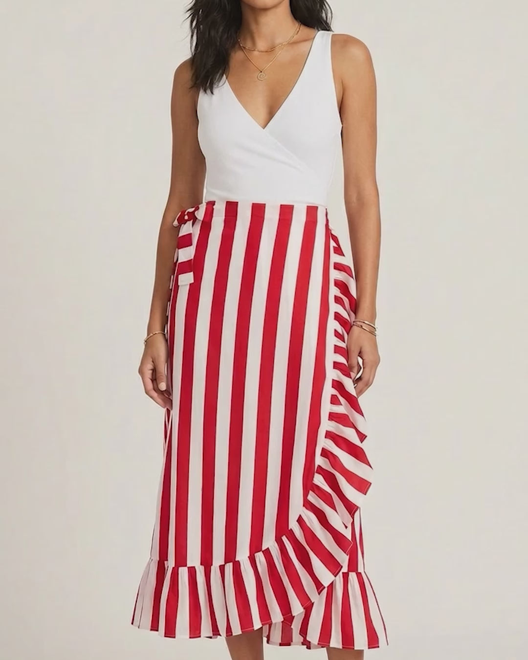 Marla Stripe Cotton Ruffle Midi Wrap Skirt