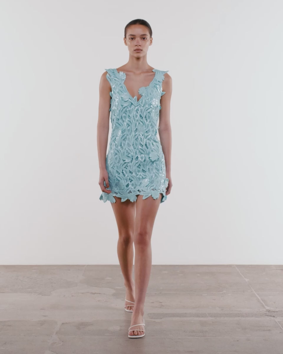 Raina Sequin Floral Lace Mini Shift Dress | Olivela
