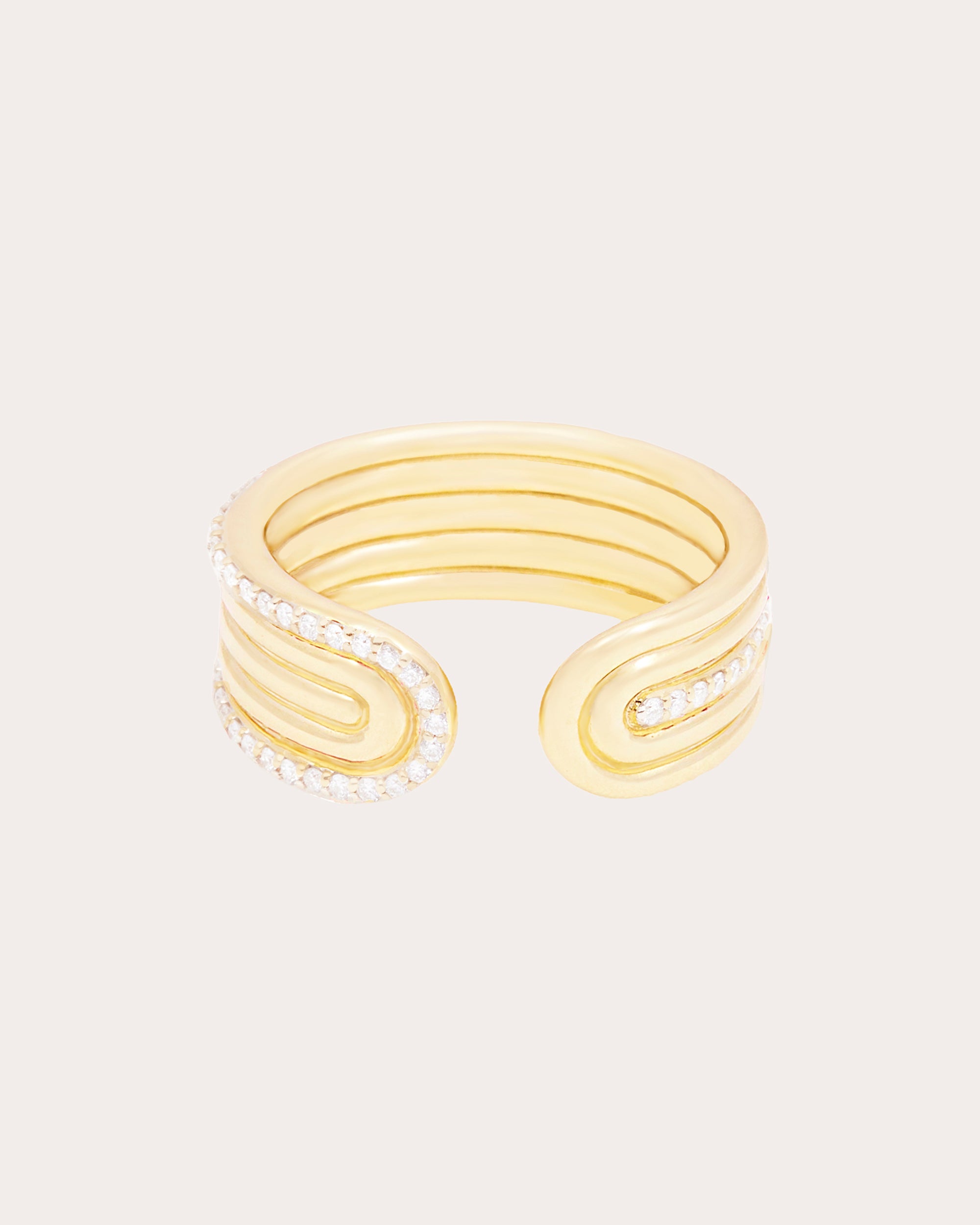 Diamond & 14k Gold Found Ribbed Open Ring | Olivela