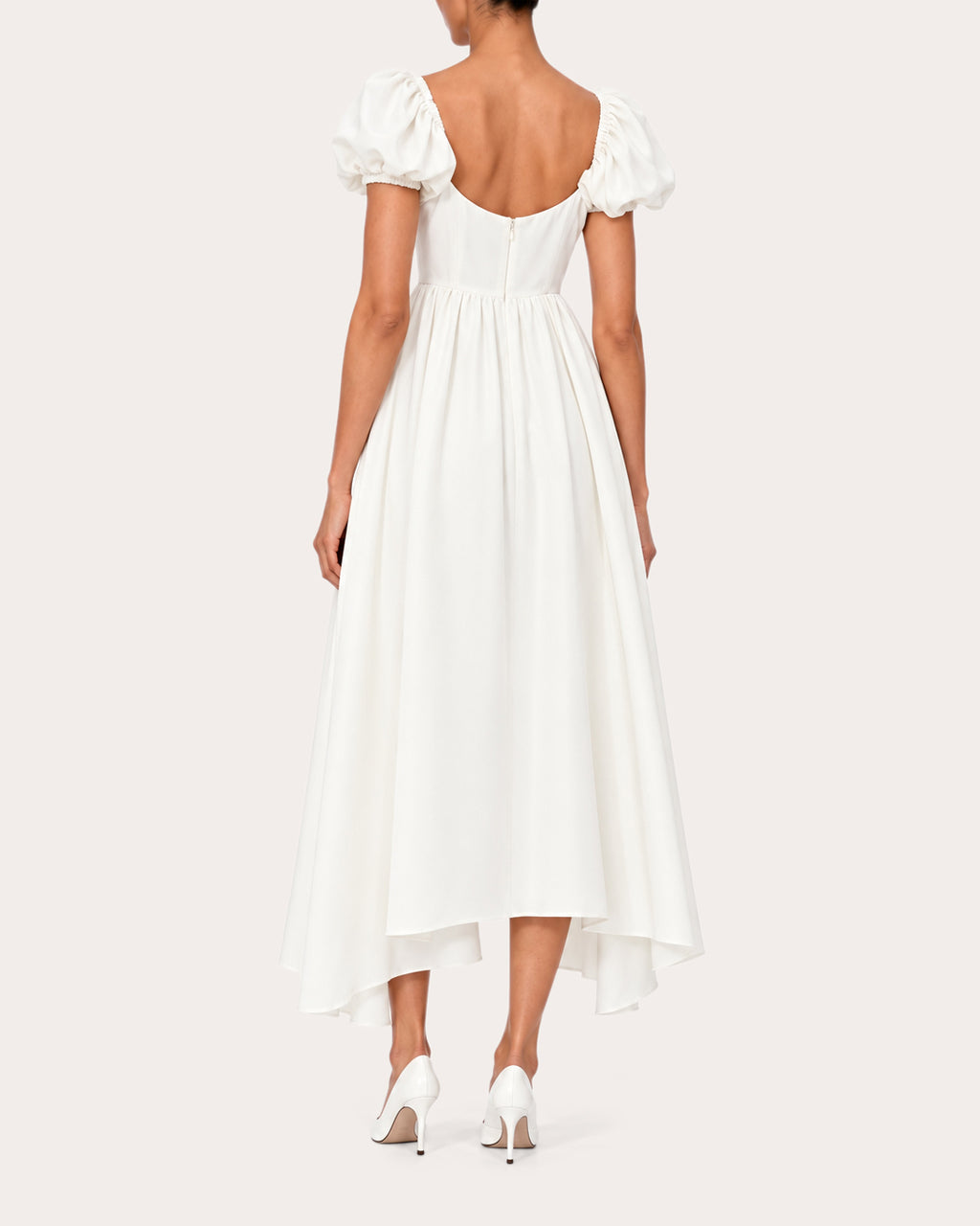 Rory Raw Silk Puff-Sleeve Midi Dress