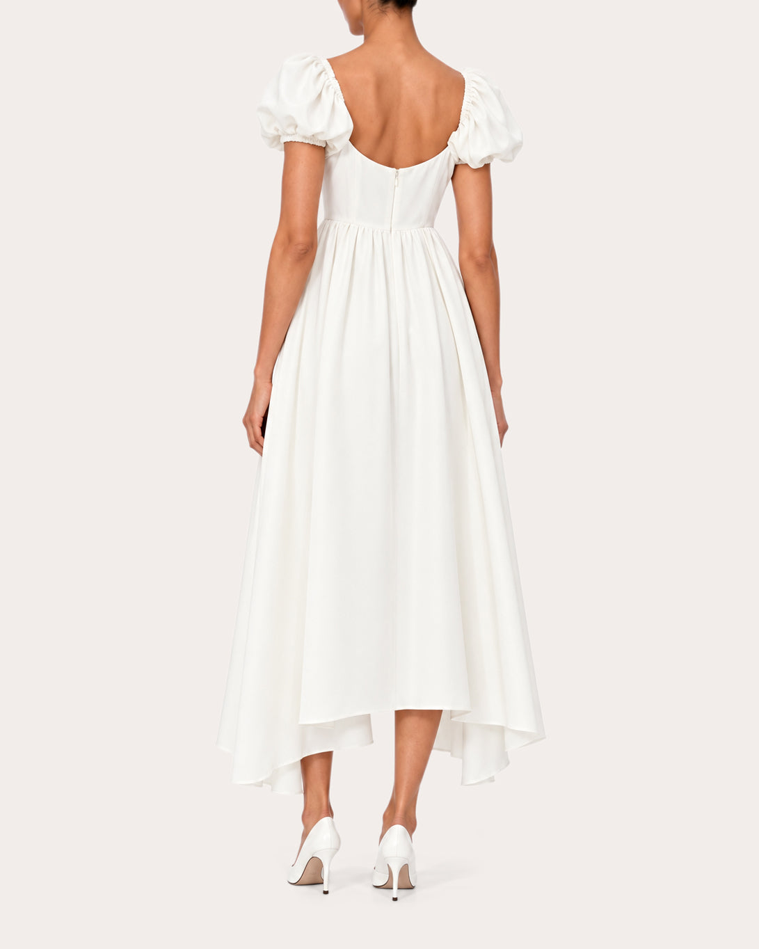 Rory Raw Silk Puff-Sleeve Midi Dress