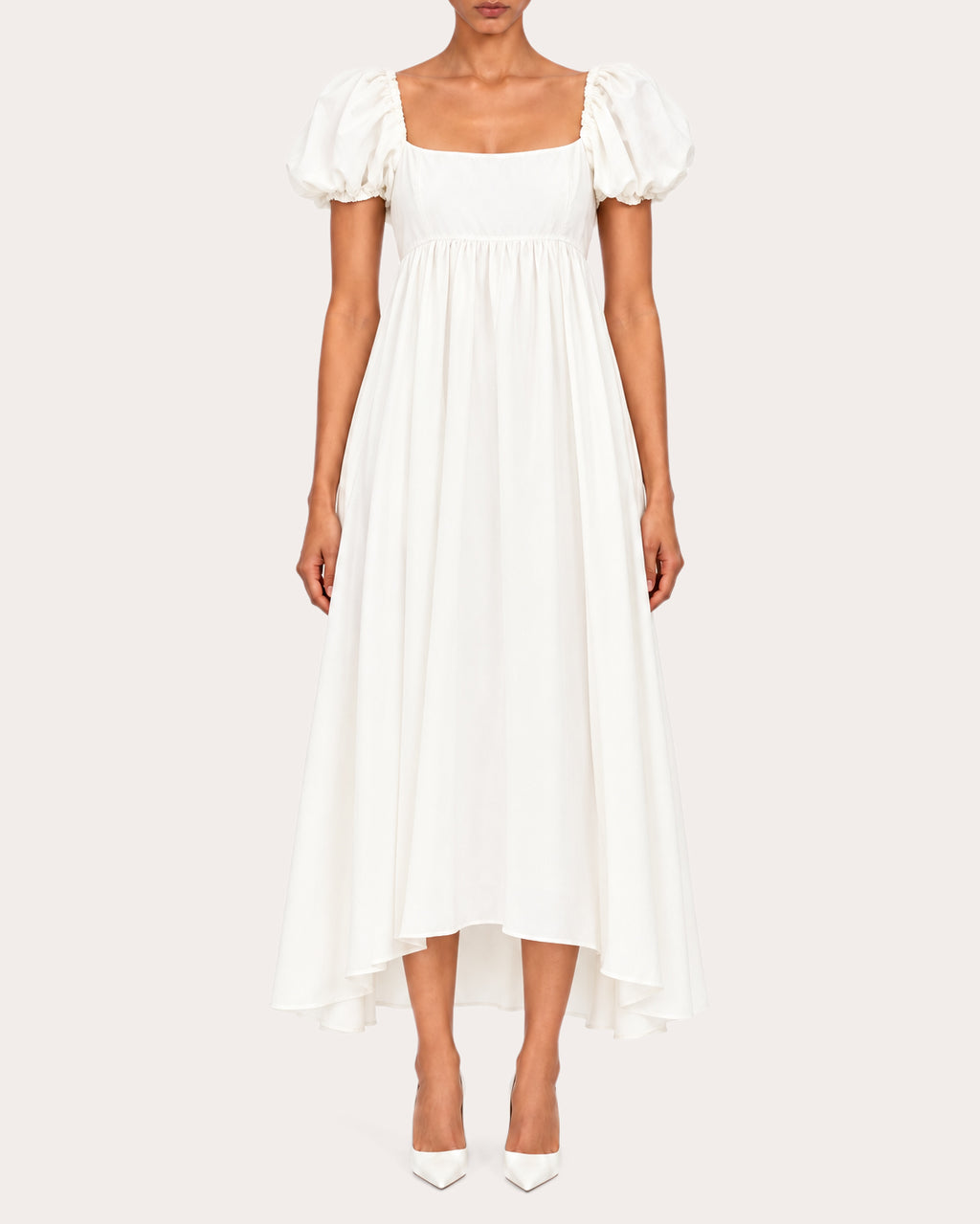 Rory Raw Silk Puff-Sleeve Midi Dress