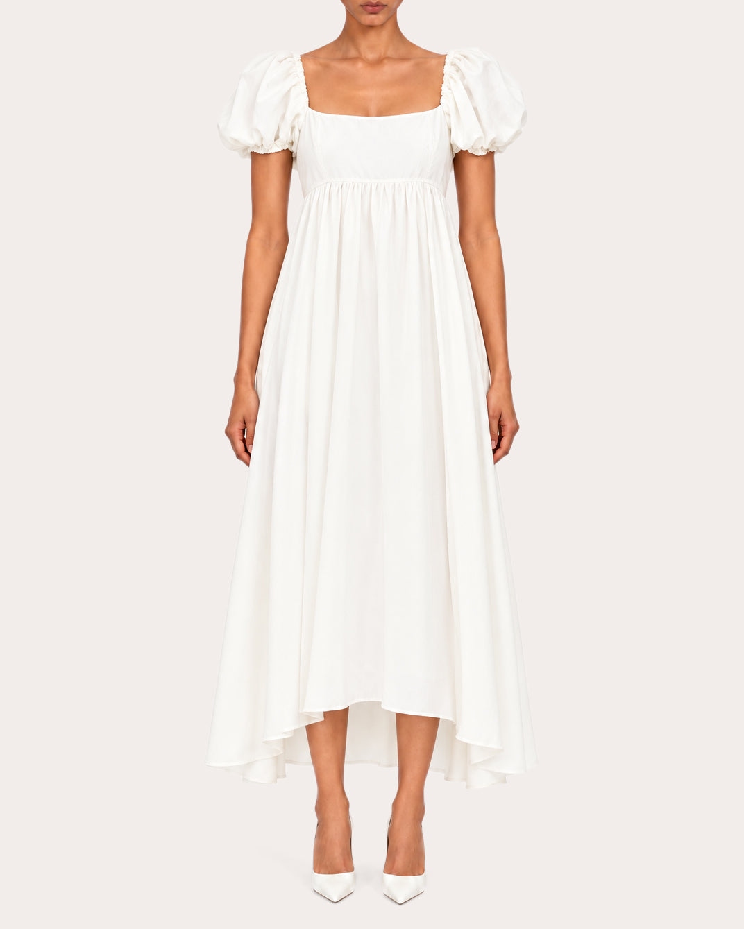 Rory Raw Silk Puff-Sleeve Midi Dress