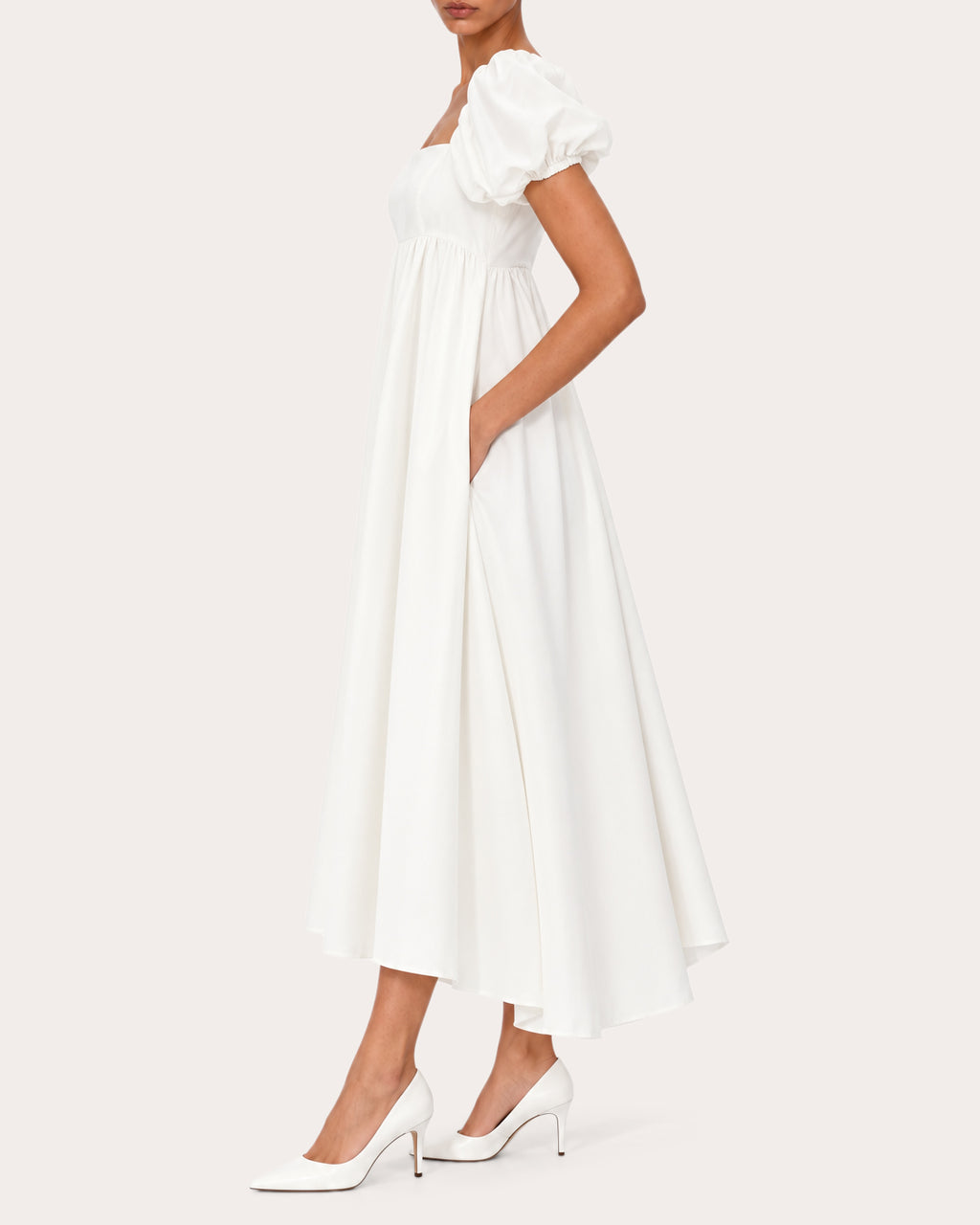 Rory Raw Silk Puff-Sleeve Midi Dress