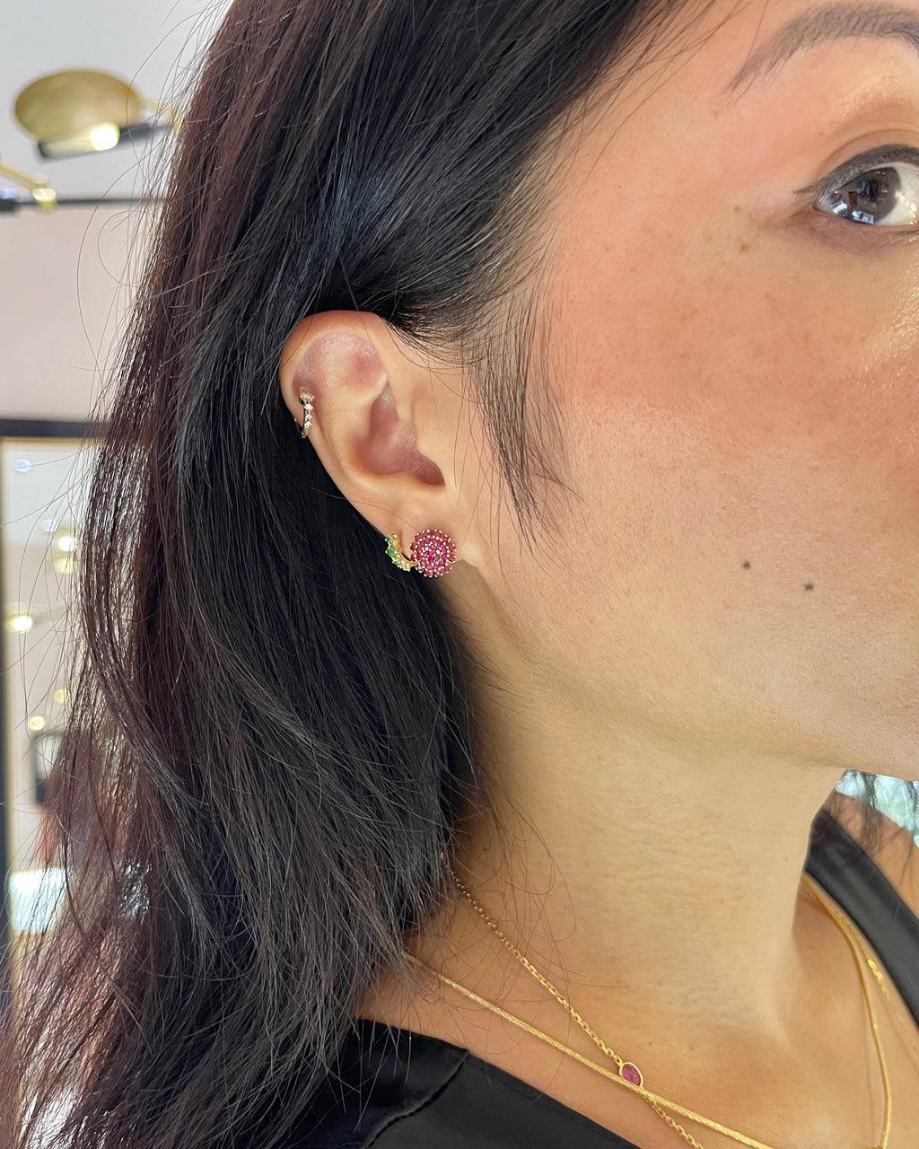 Ruby Flower Stud Earrings