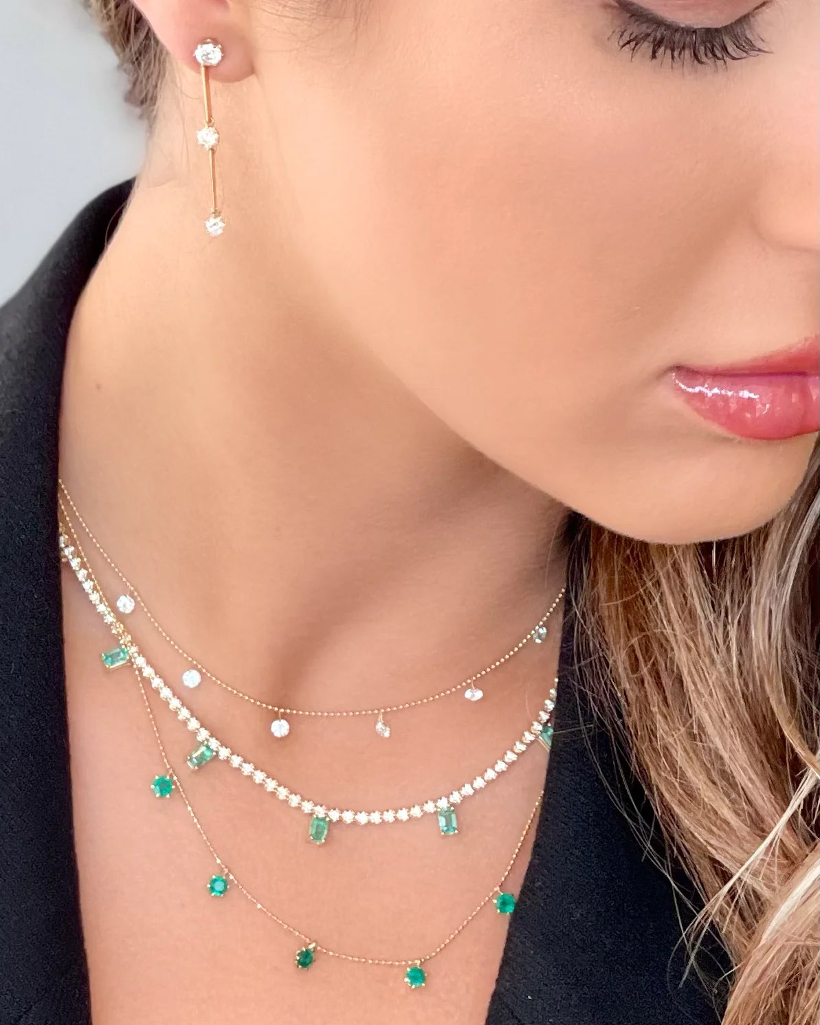 Floating 18K Gold Emerald Necklace