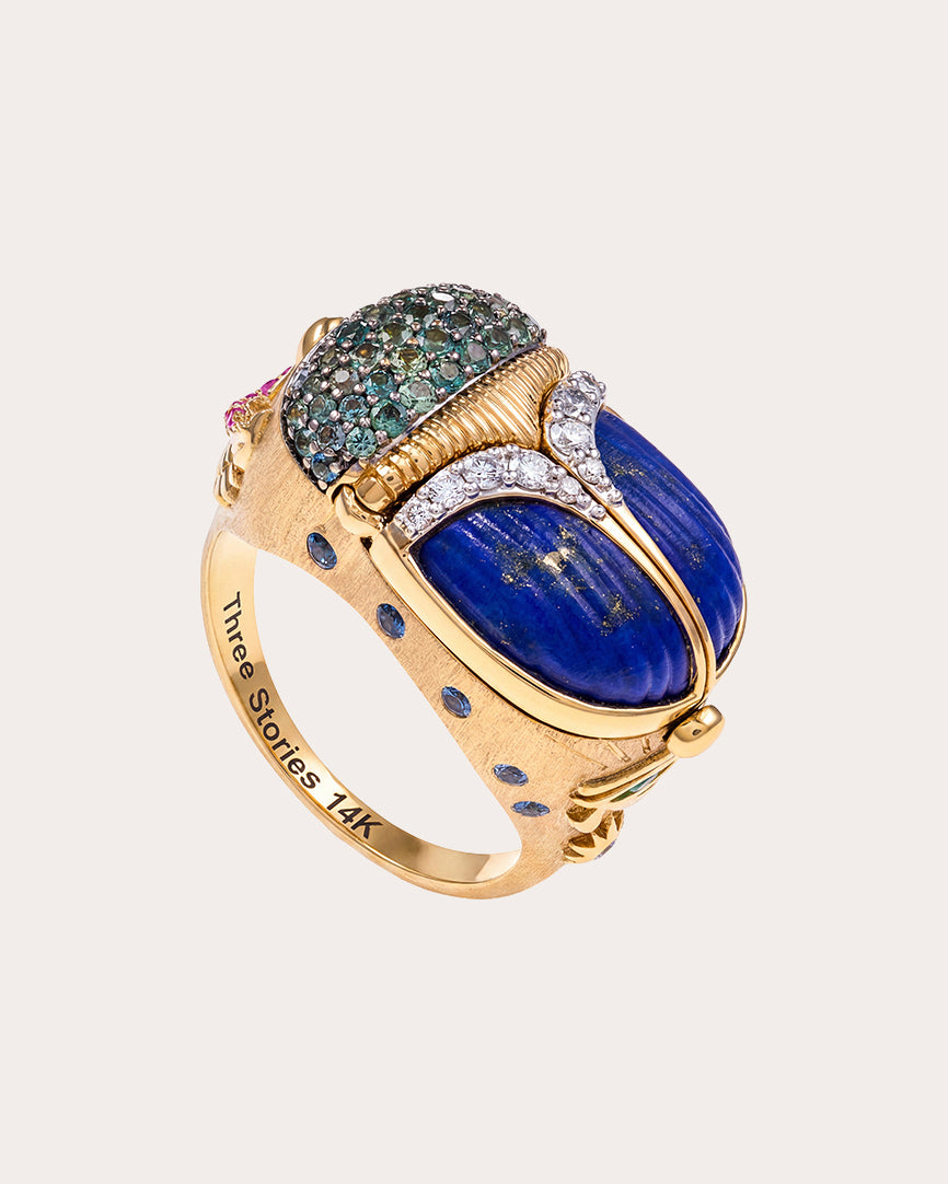 14k Gold Sacred Scarab Poison Ring