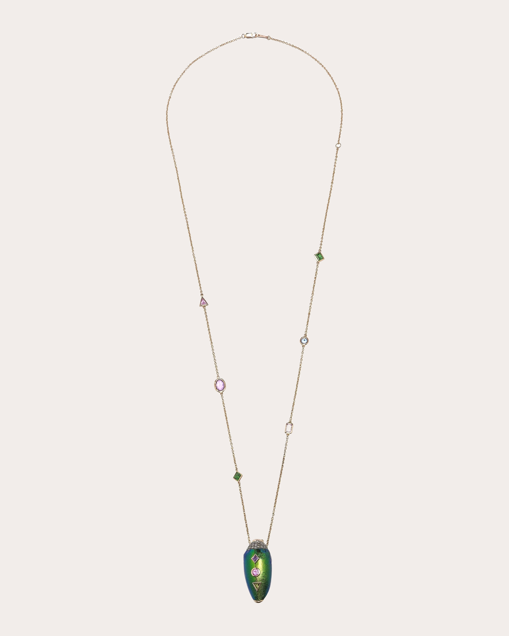 Scarab Pop Art 18K Gold Silver and Multi-Stone Pendant Necklace