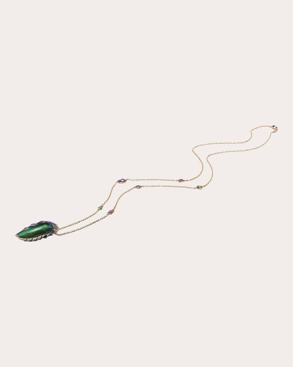 Scarab Pop Art 18K Gold Silver and Multi-Stone Pendant Necklace