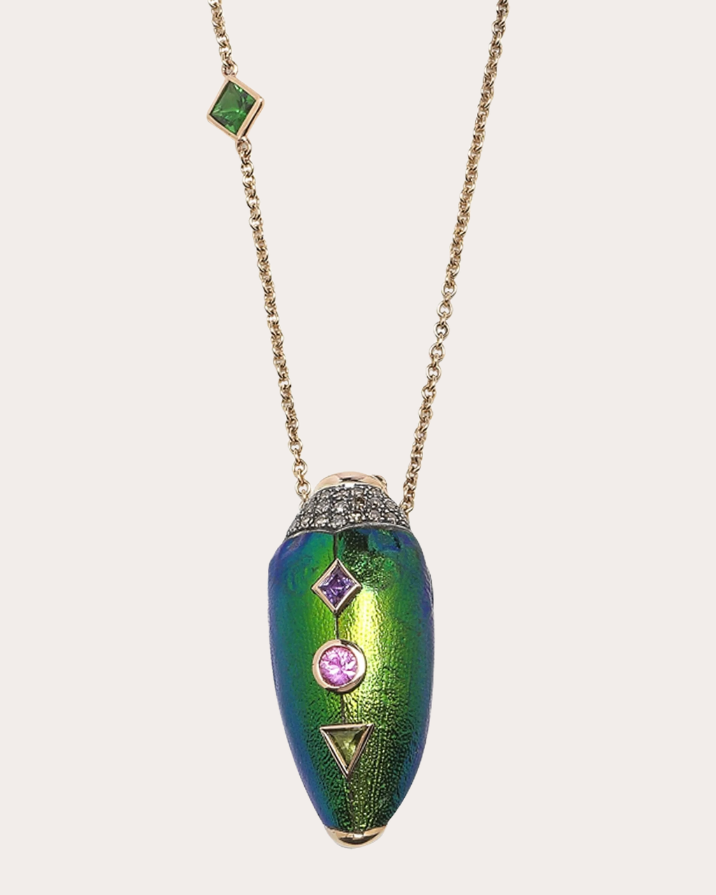 Scarab Pop Art 18K Gold Silver and Multi-Stone Pendant Necklace