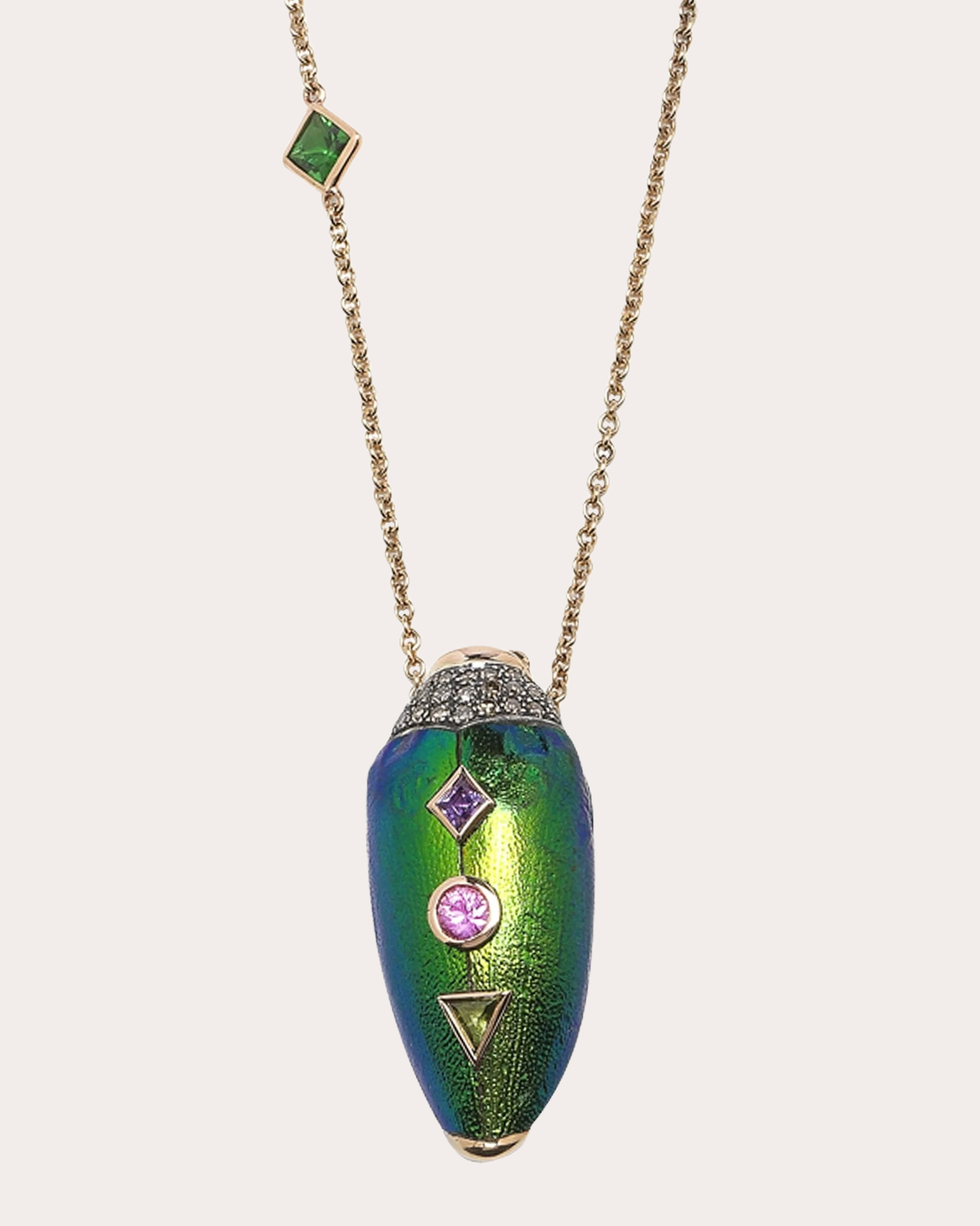 Scarab Pop Art 18K Gold Silver and Multi-Stone Pendant Necklace