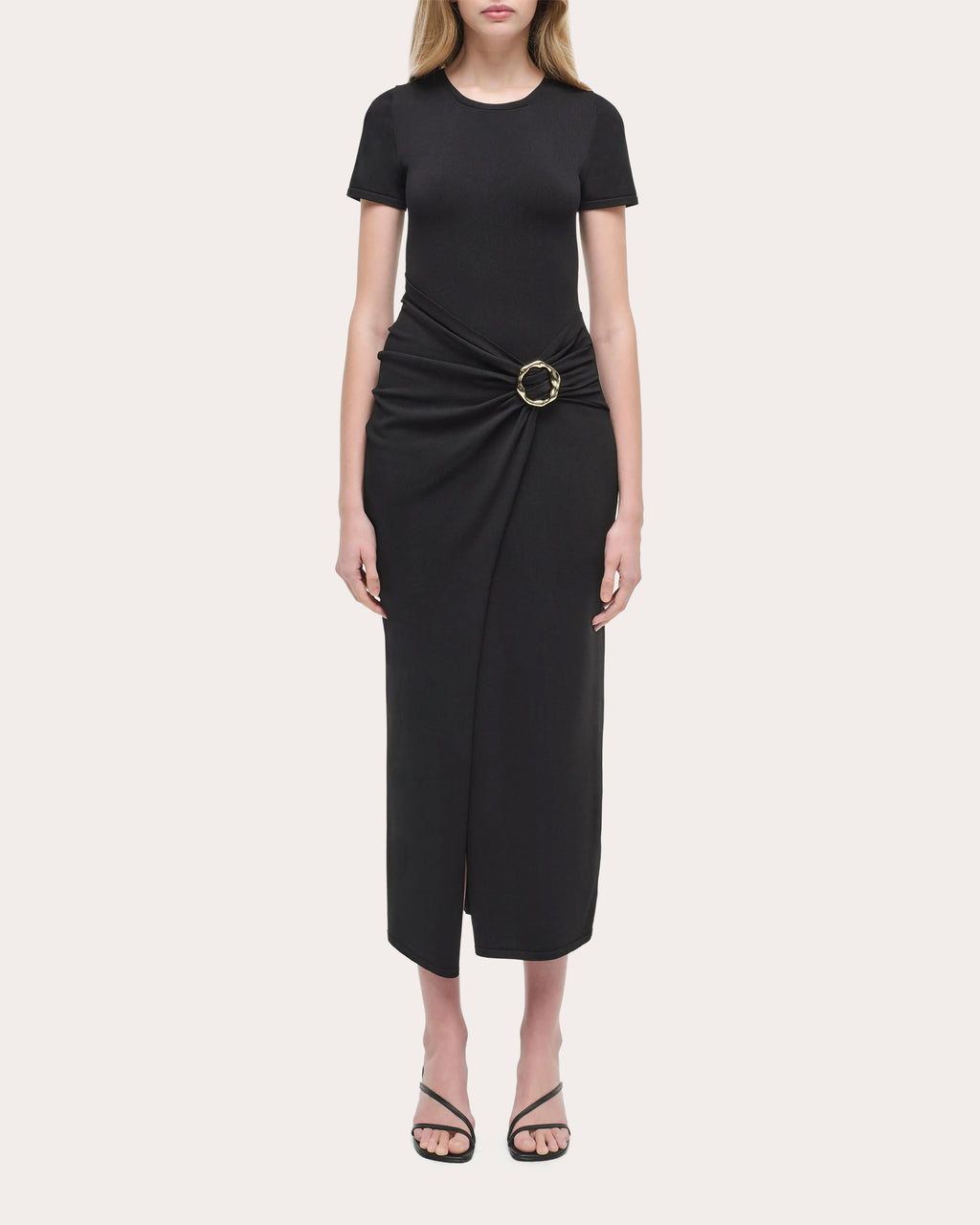 Soren Gathered Knit Hardware Midi Dress