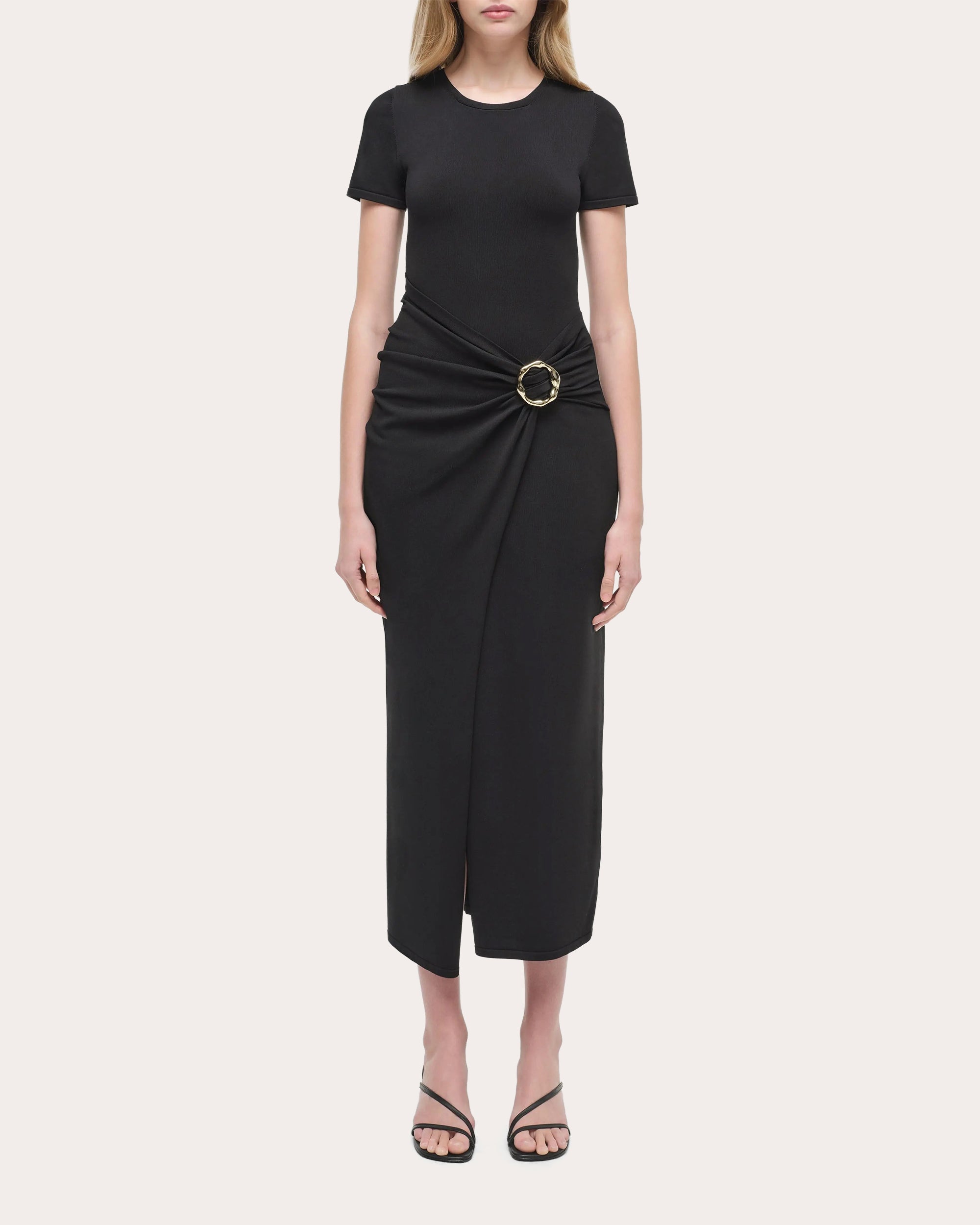 Soren Gathered Knit Hardware Midi Dress