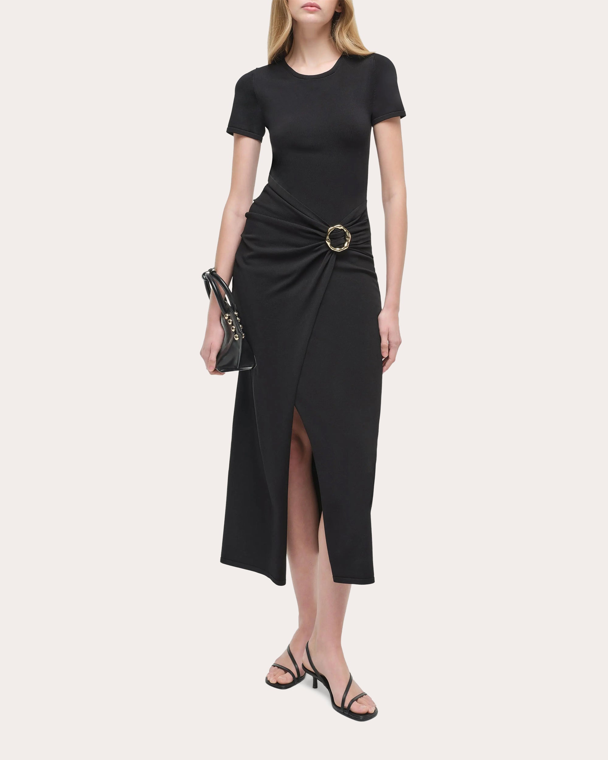 Soren Gathered Knit Hardware Midi Dress