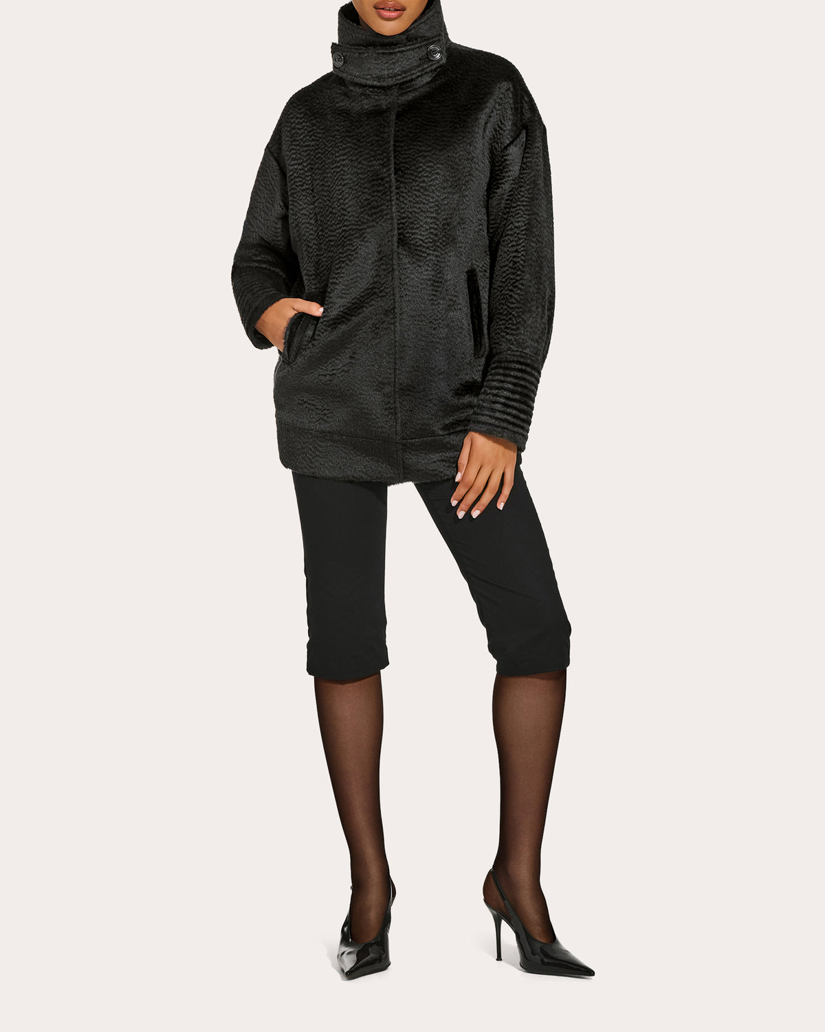 Suri Alpaca Stand Collar Aviator Jacket