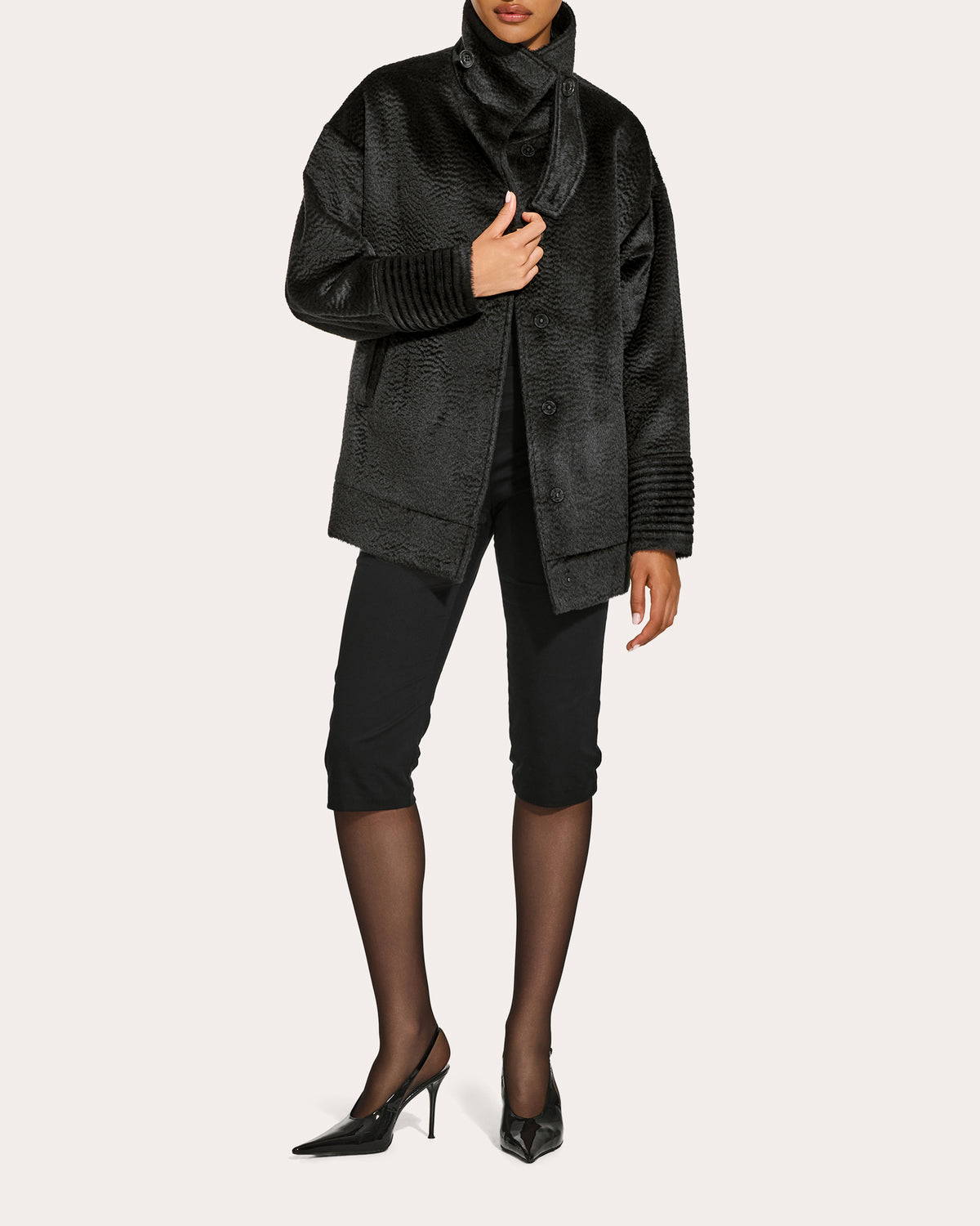Suri Alpaca Stand Collar Aviator Jacket