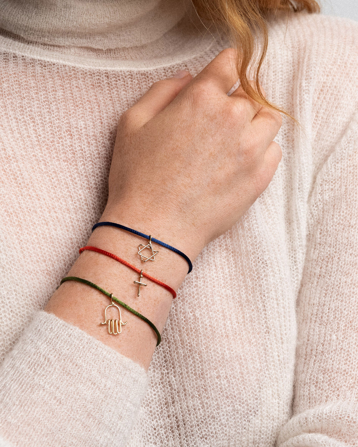 Symbolic Cross Charm Cord Bracelet