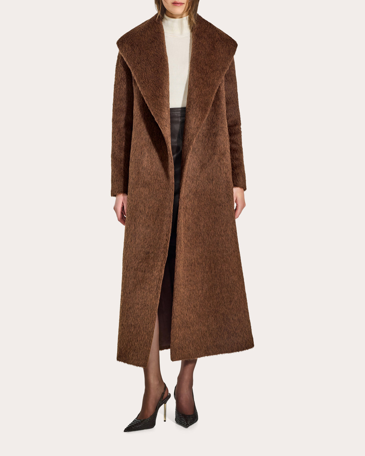 Textured Suri Alpaca Shawl Collar Maxi Wrap Coat