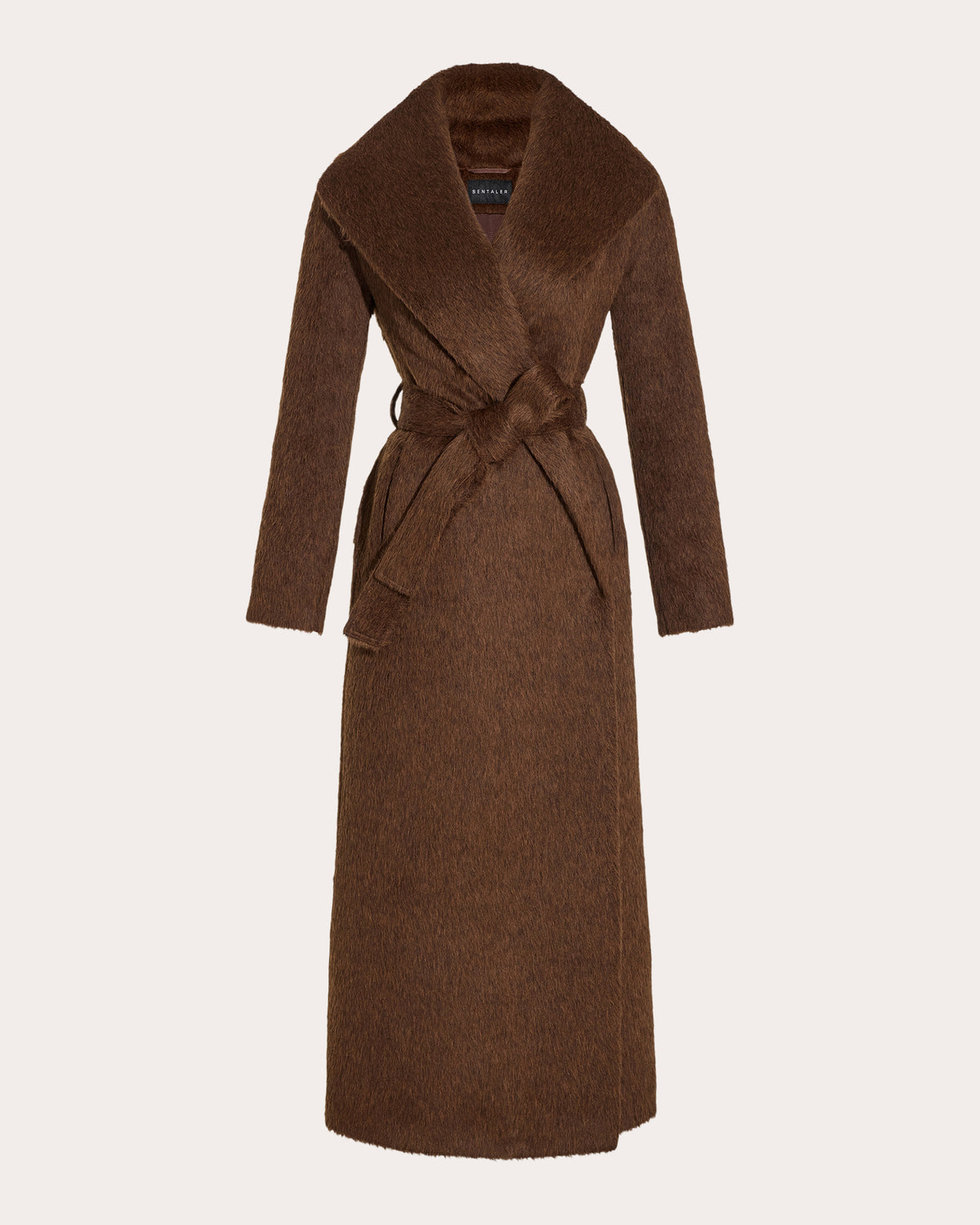 Textured Suri Alpaca Shawl Collar Maxi Wrap Coat