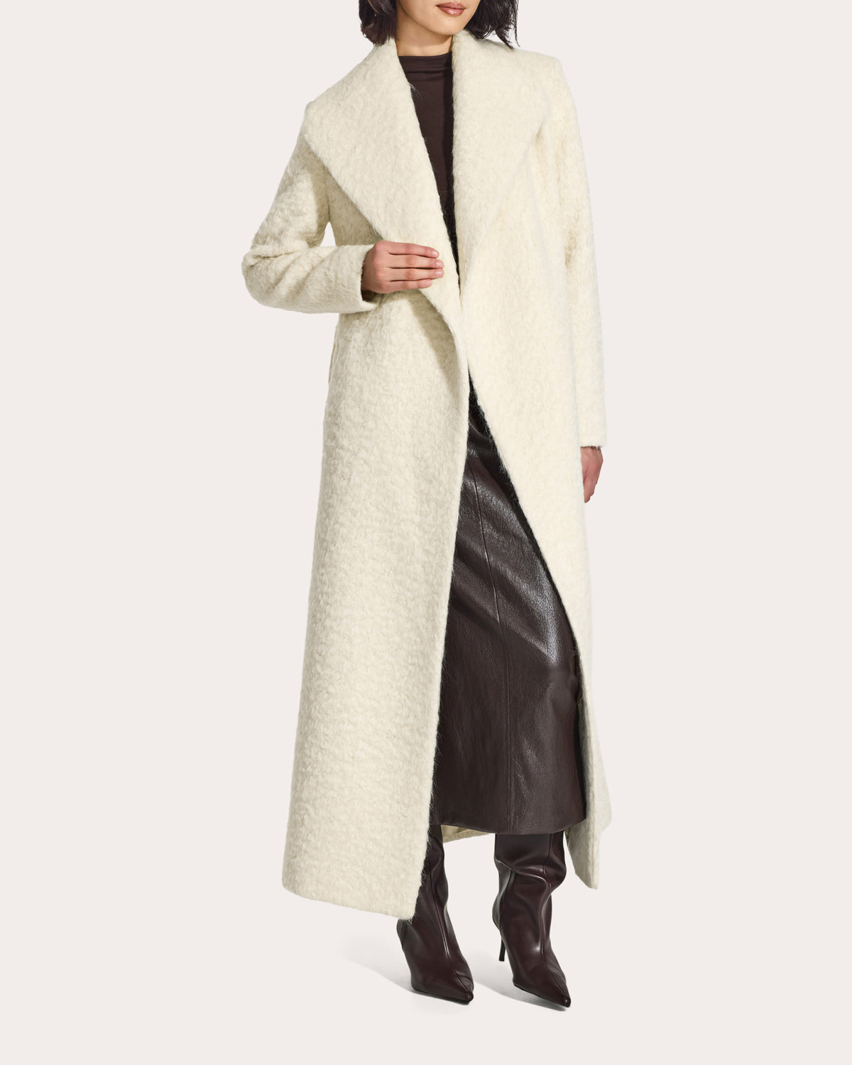 Textured Suri Alpaca Shawl Collar Maxi Wrap Coat