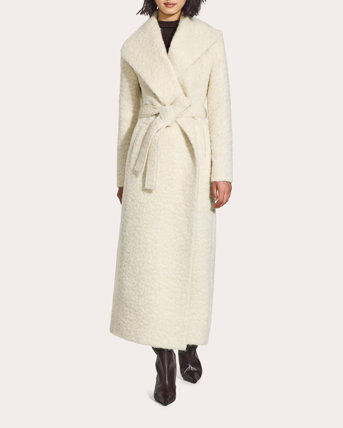 Textured Suri Alpaca Shawl Collar Maxi Wrap Coat