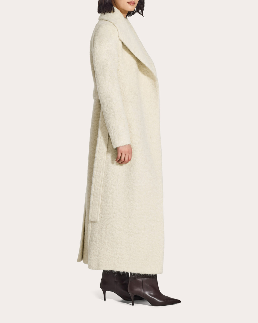 Textured Suri Alpaca Shawl Collar Maxi Wrap Coat