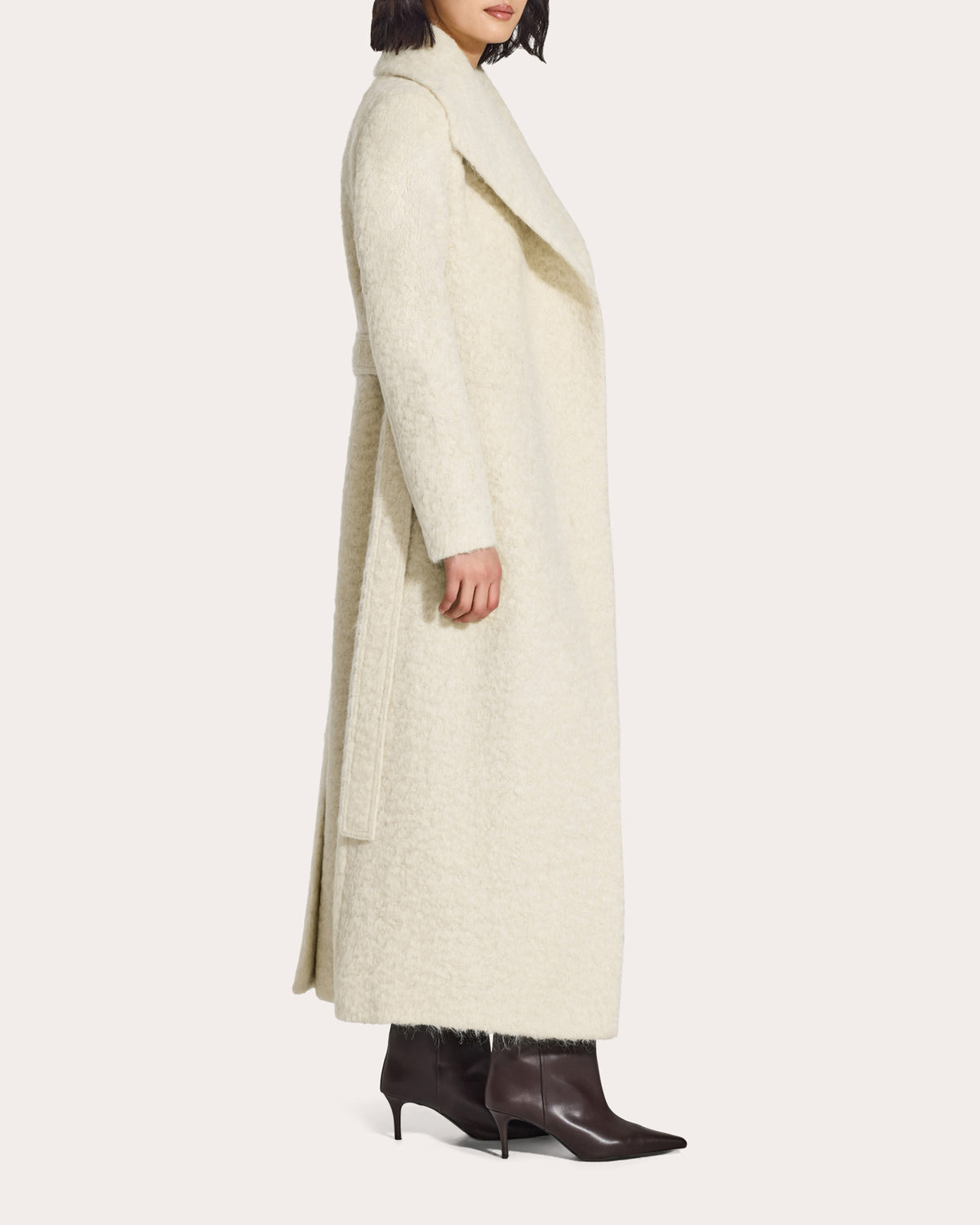 Textured Suri Alpaca Shawl Collar Maxi Wrap Coat
