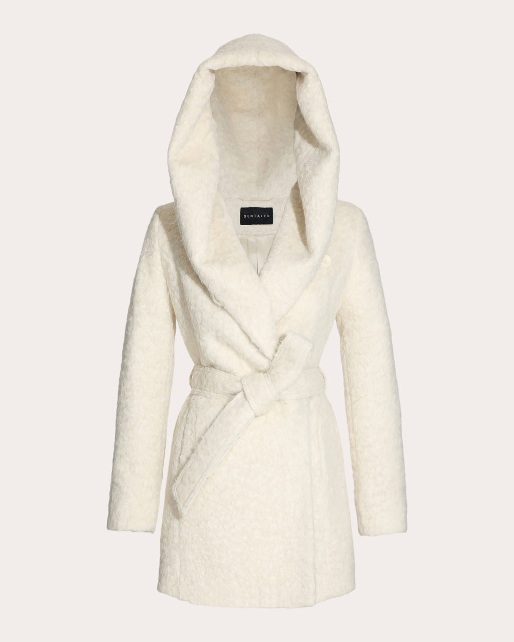 Textured Suri Alpaca Short Hooded Wrap Coat