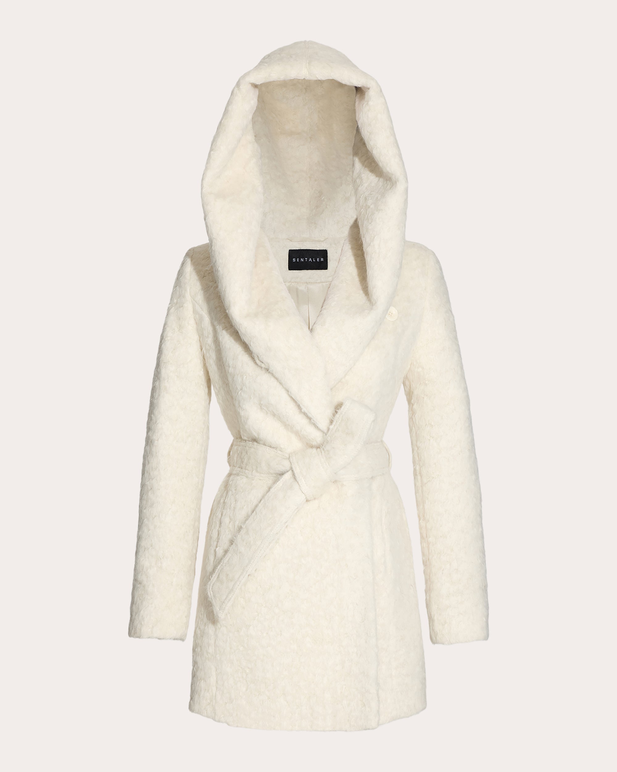 Textured Suri Alpaca Short Hooded Wrap Coat
