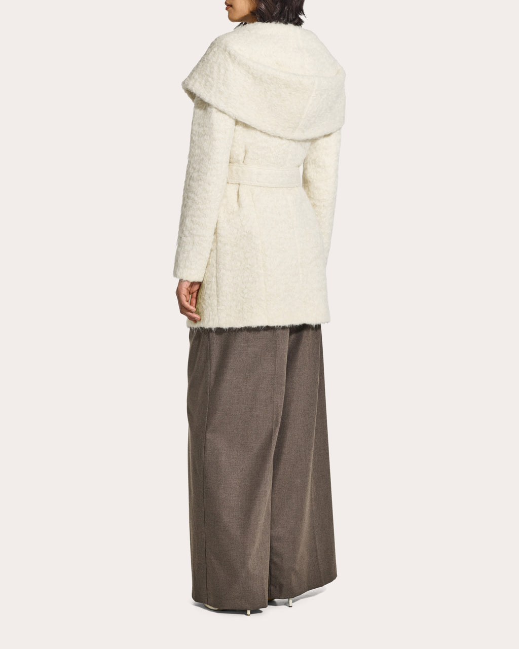 Textured Suri Alpaca Short Hooded Wrap Coat