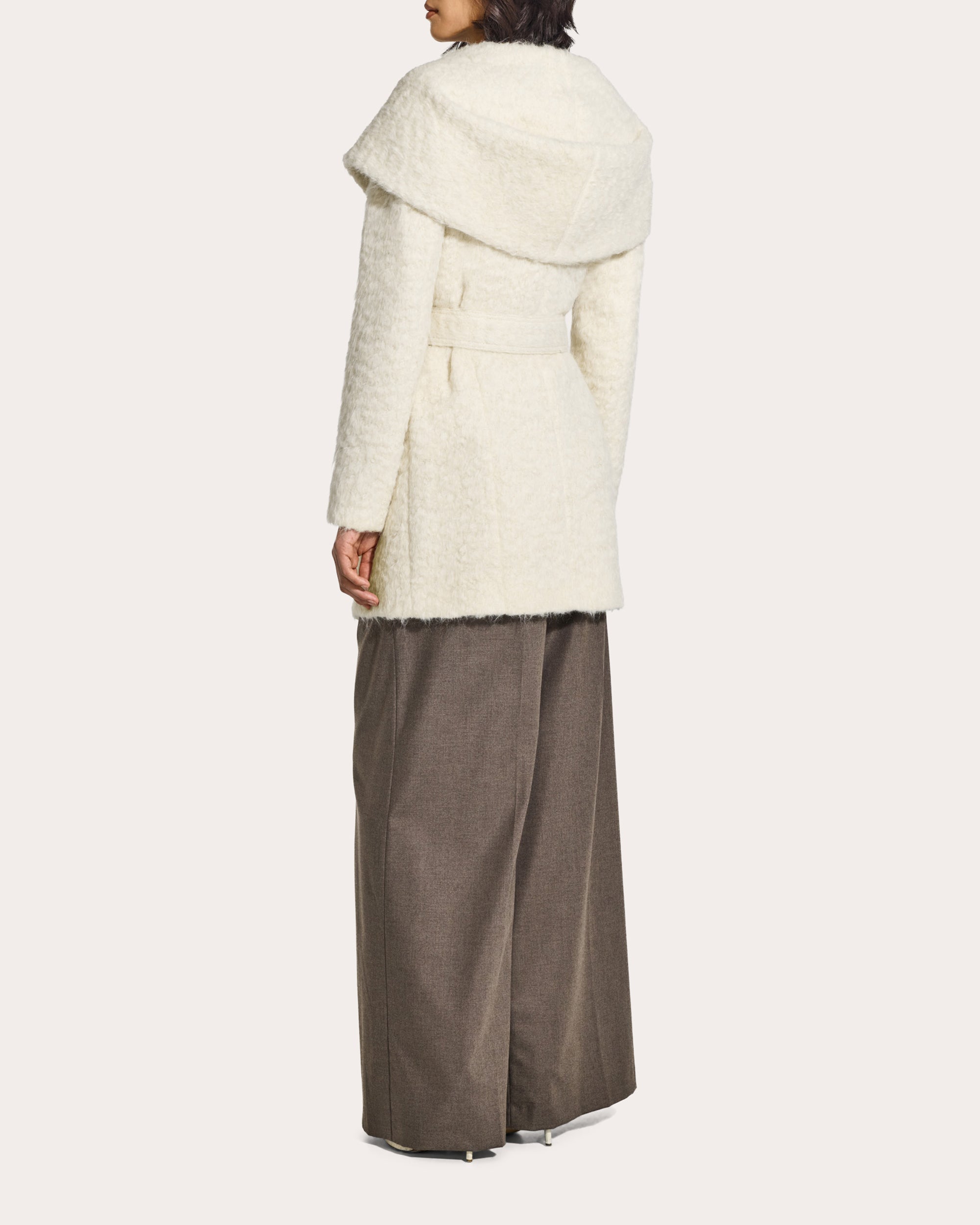 Textured Suri Alpaca Short Hooded Wrap Coat