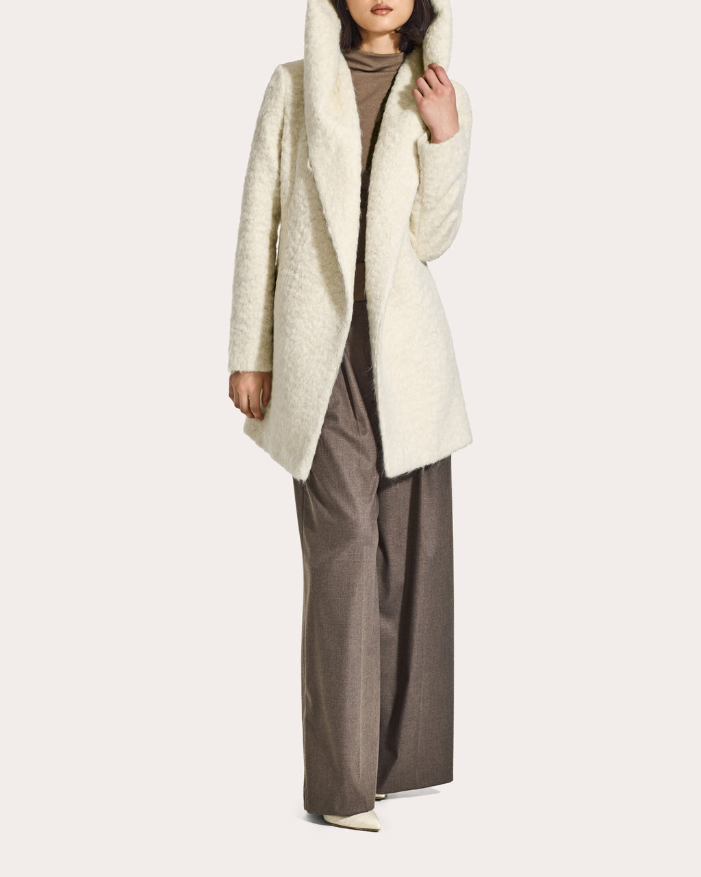 Textured Suri Alpaca Short Hooded Wrap Coat