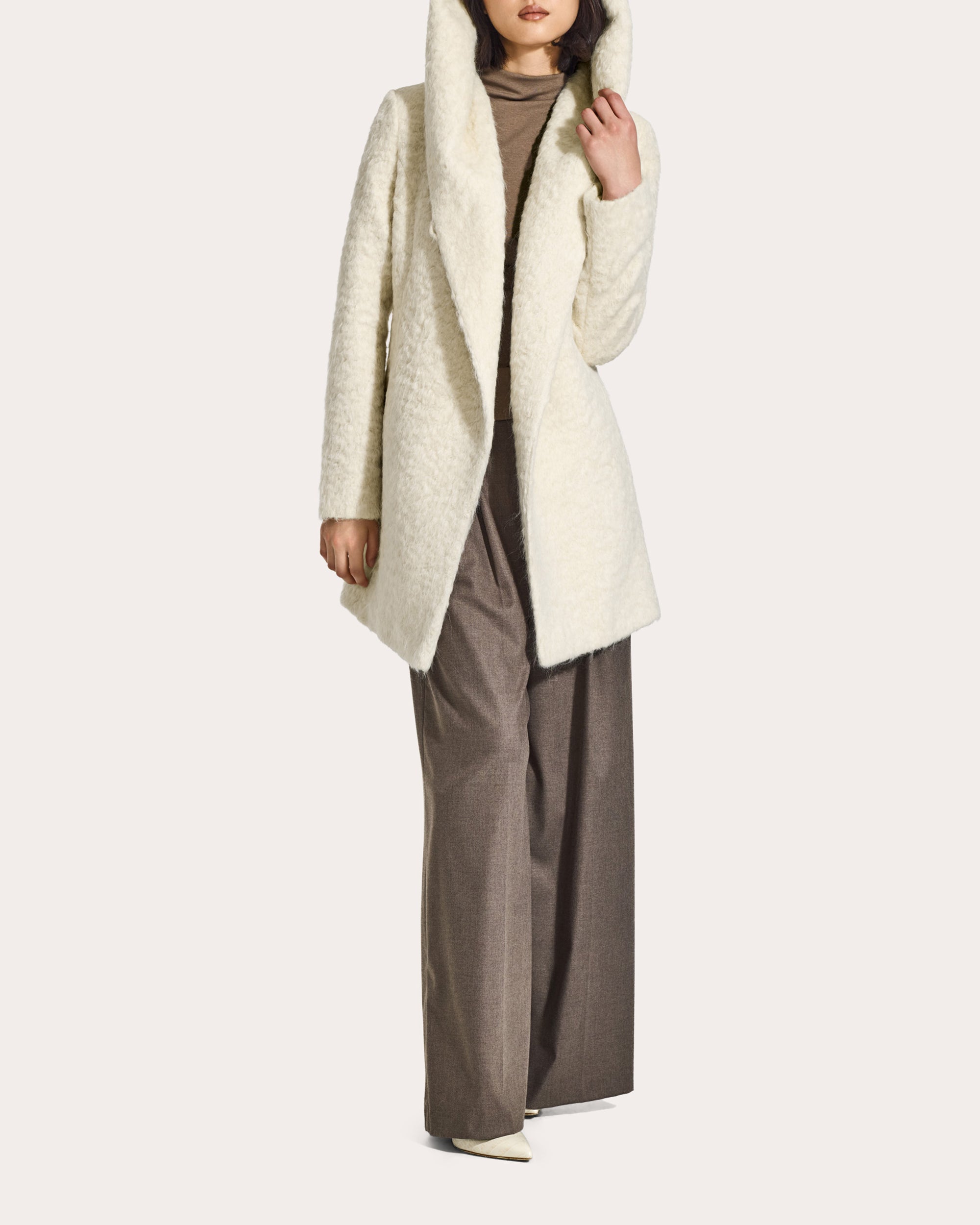 Textured Suri Alpaca Short Hooded Wrap Coat