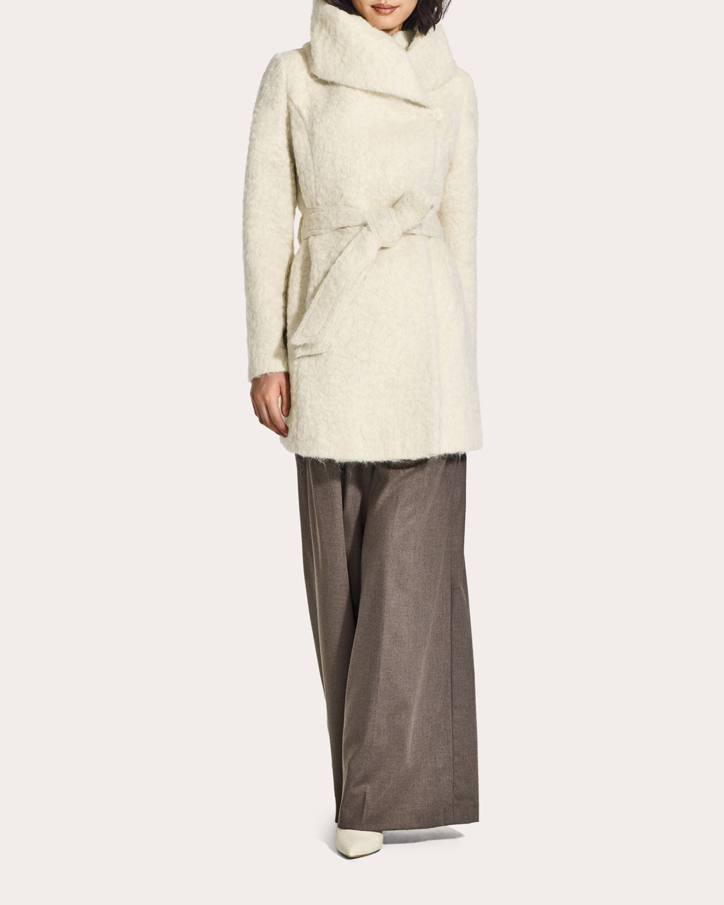 Textured Suri Alpaca Short Hooded Wrap Coat