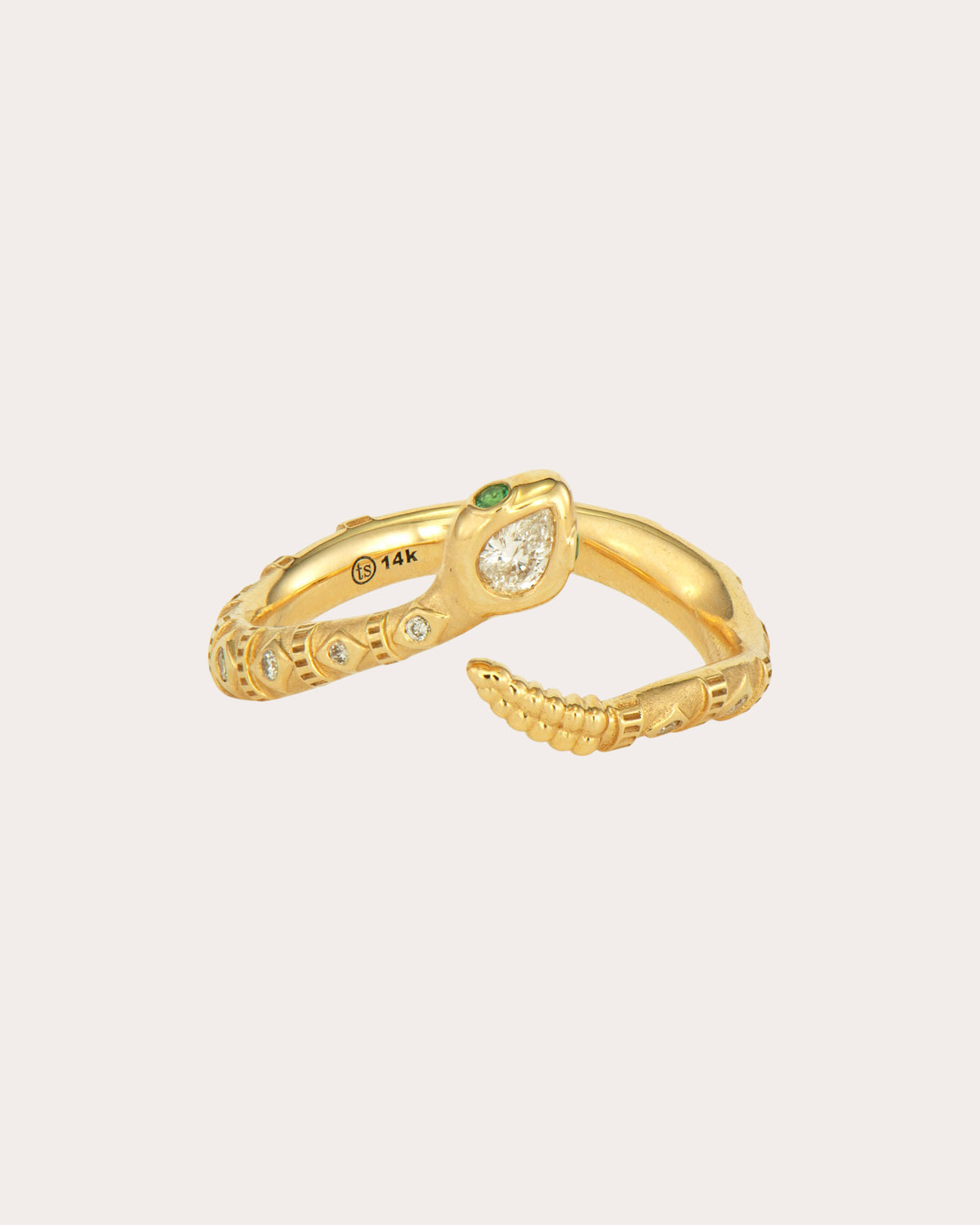 Emerald & Diamond Tiny Rattlesnake Ring