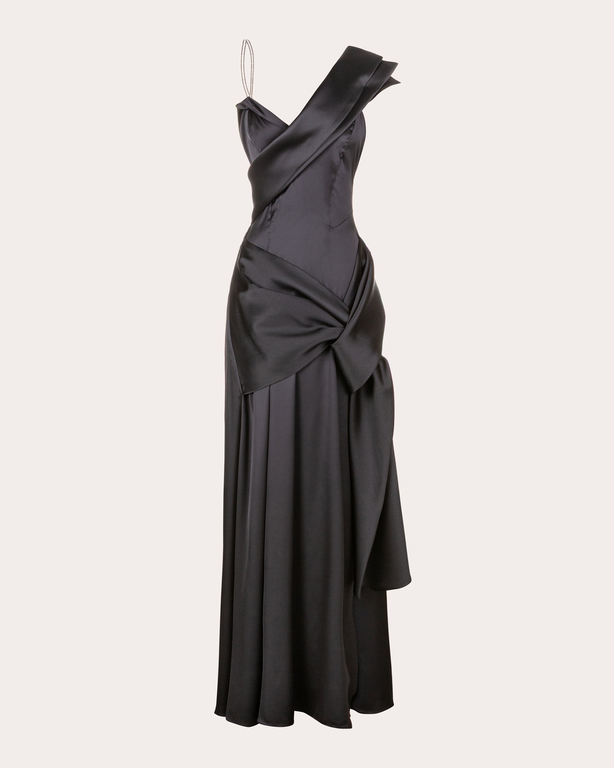 black satin draped dress byVarga Women's Janet Satin Draped Wrap Maxi Dress in Black Size 12 / 8