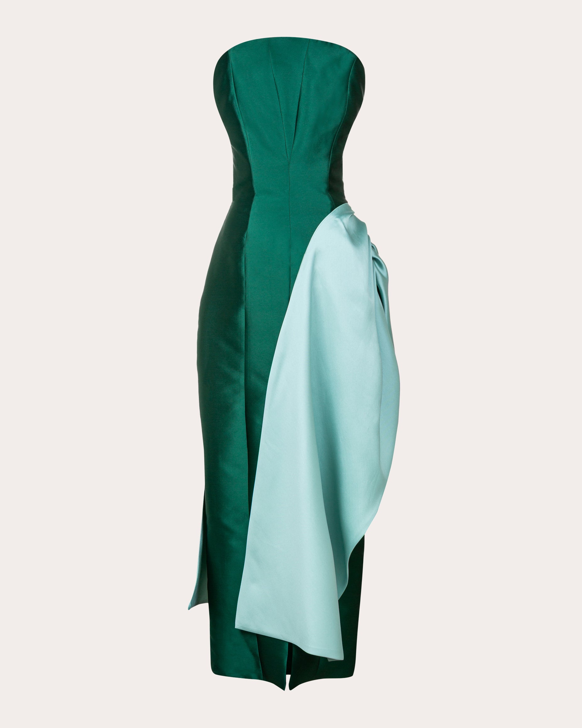 Pearl Satin Gathered Drape Strapless Dress