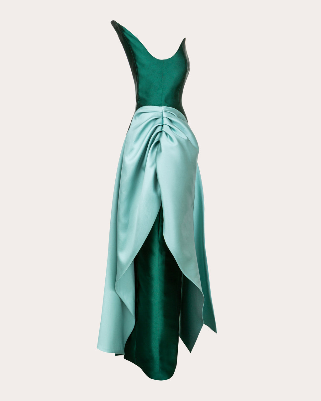 Pearl Satin Gathered Drape Strapless Dress