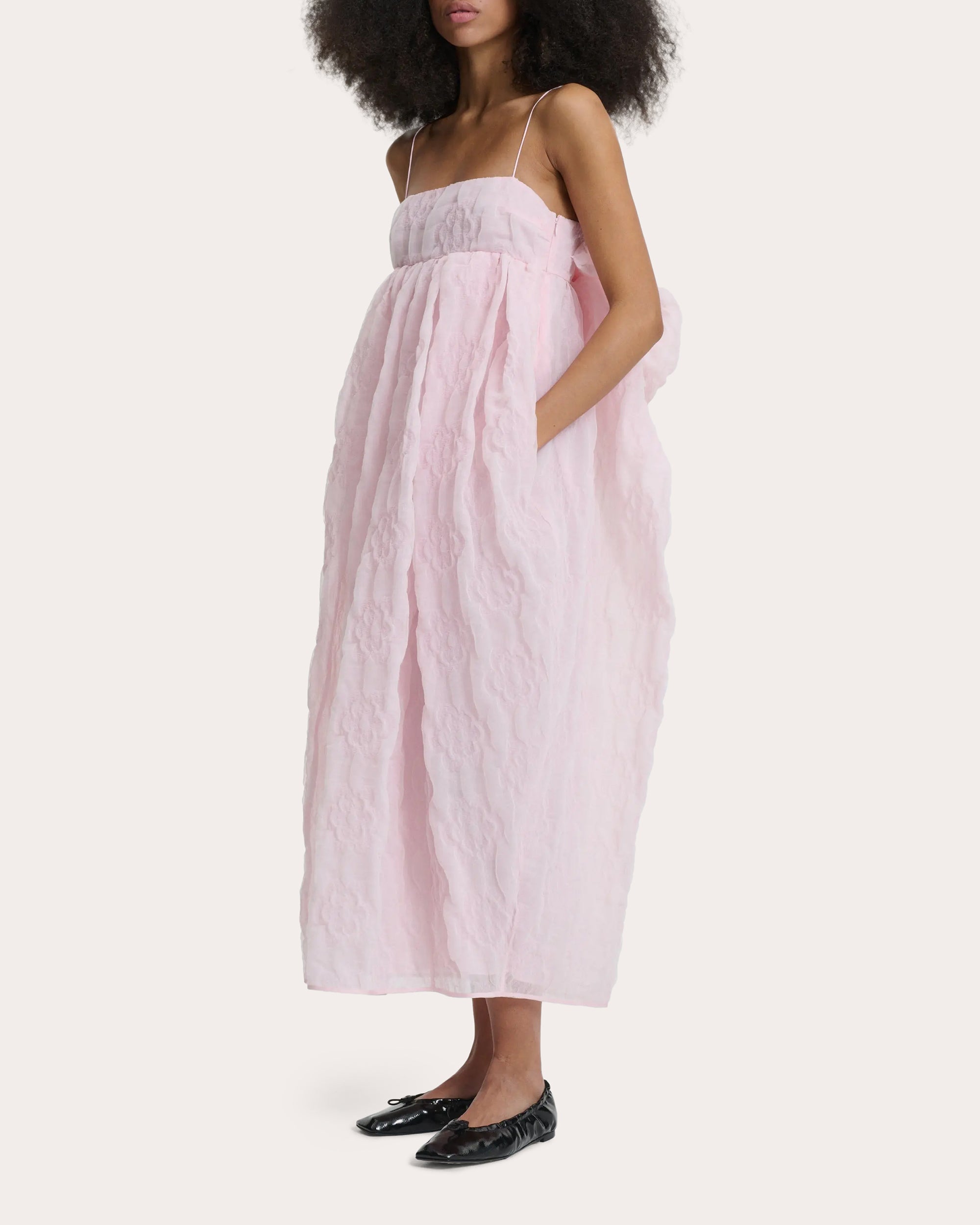 Vilma Floral Matelass Babydoll Midi Dress | Olivela