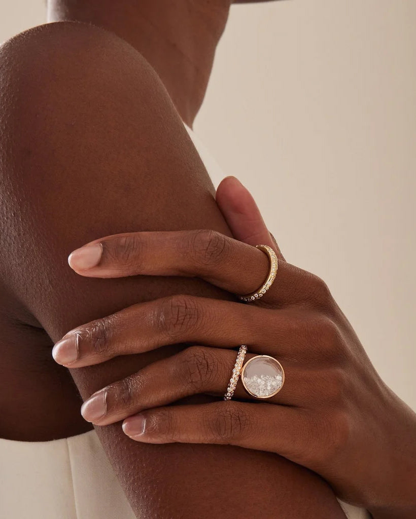 Bambole 18K Gold Crystal and Diamod Pavé Shaker Ring