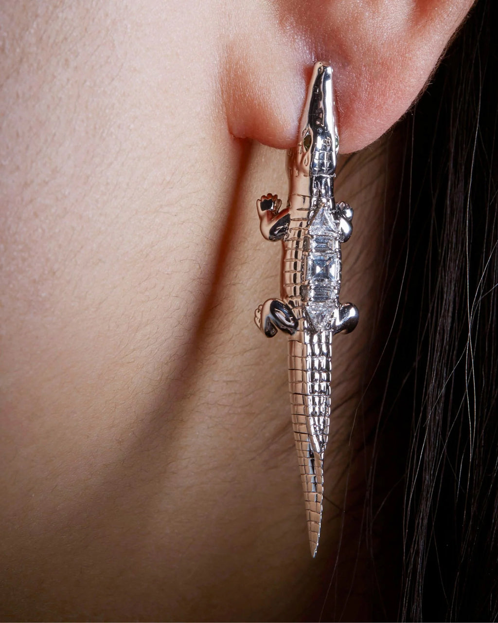 Diamond & Tsavorite Art Deco Alligator Bite Drop Earring