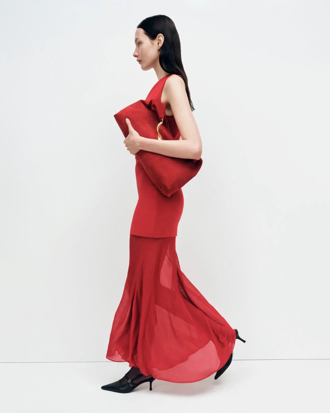 Xena Sheer Knit Combo Cowl Neck Maxi Dress