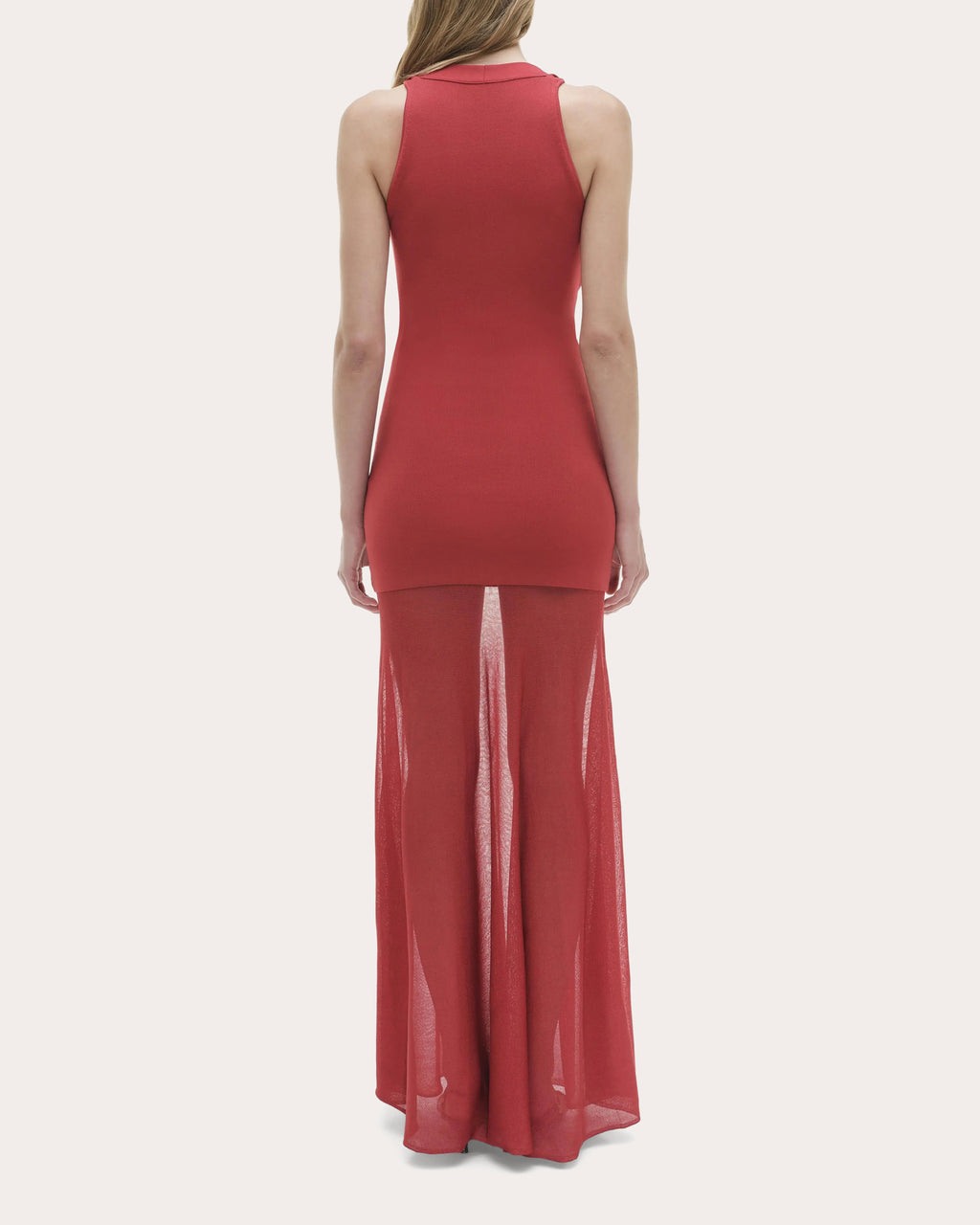 Xena Sheer Knit Combo Cowl Neck Maxi Dress