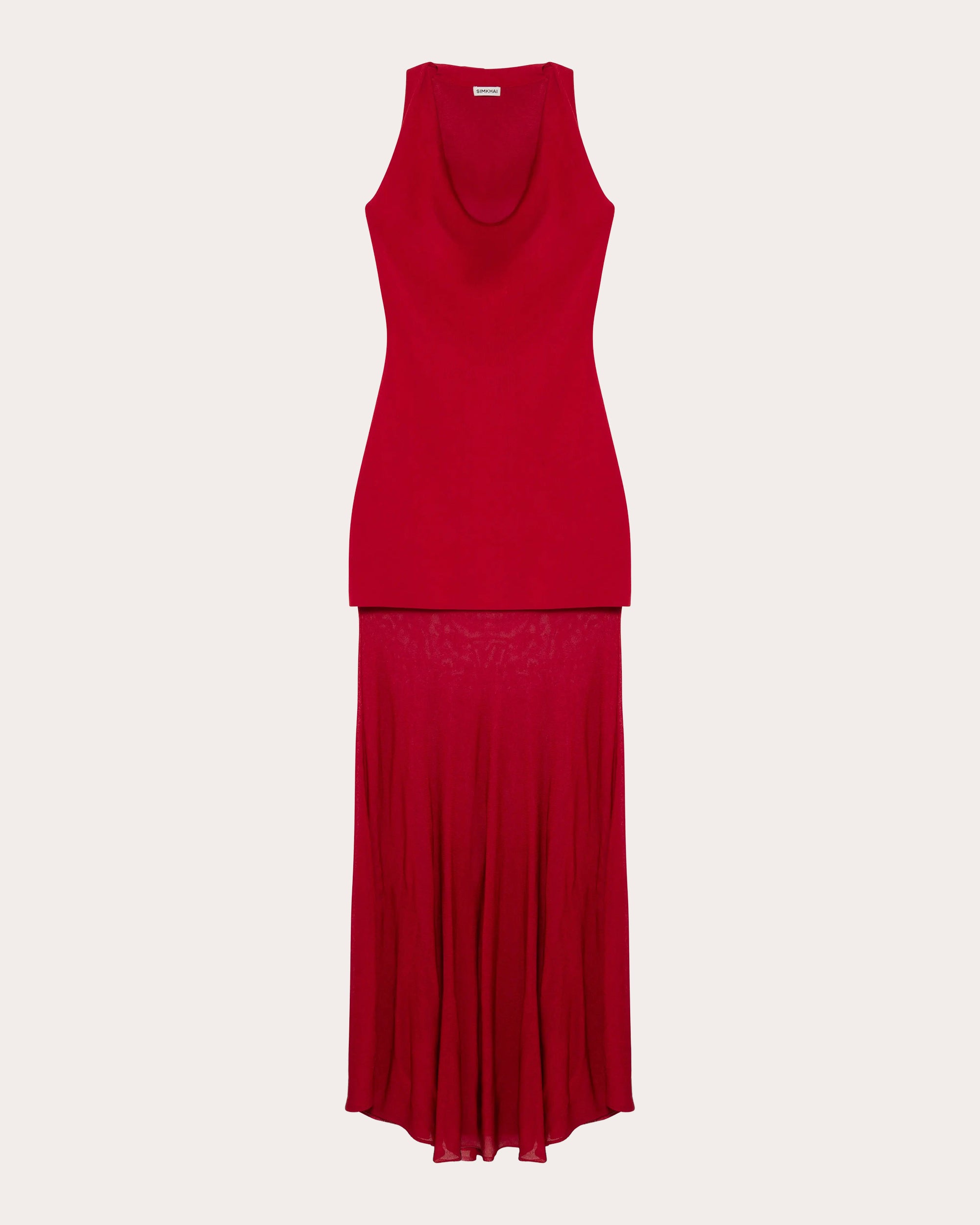 Xena Sheer Knit Combo Cowl Neck Maxi Dress