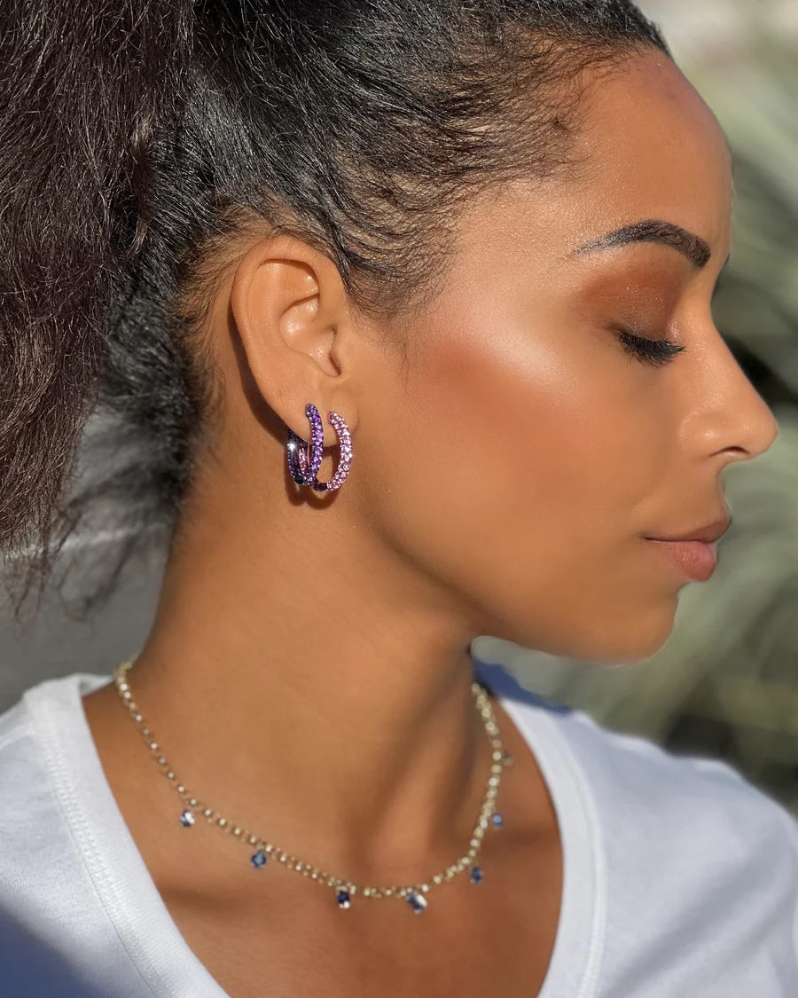 Large Three-Sided 18K Gold Amethyst Hoop Earrings