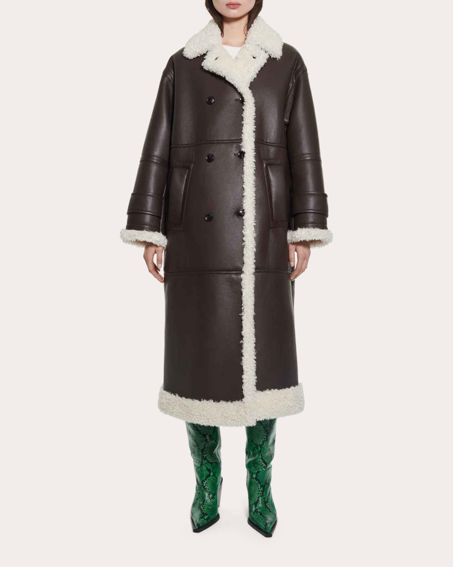Hayley Double-Breasted Faux Shearling Coat